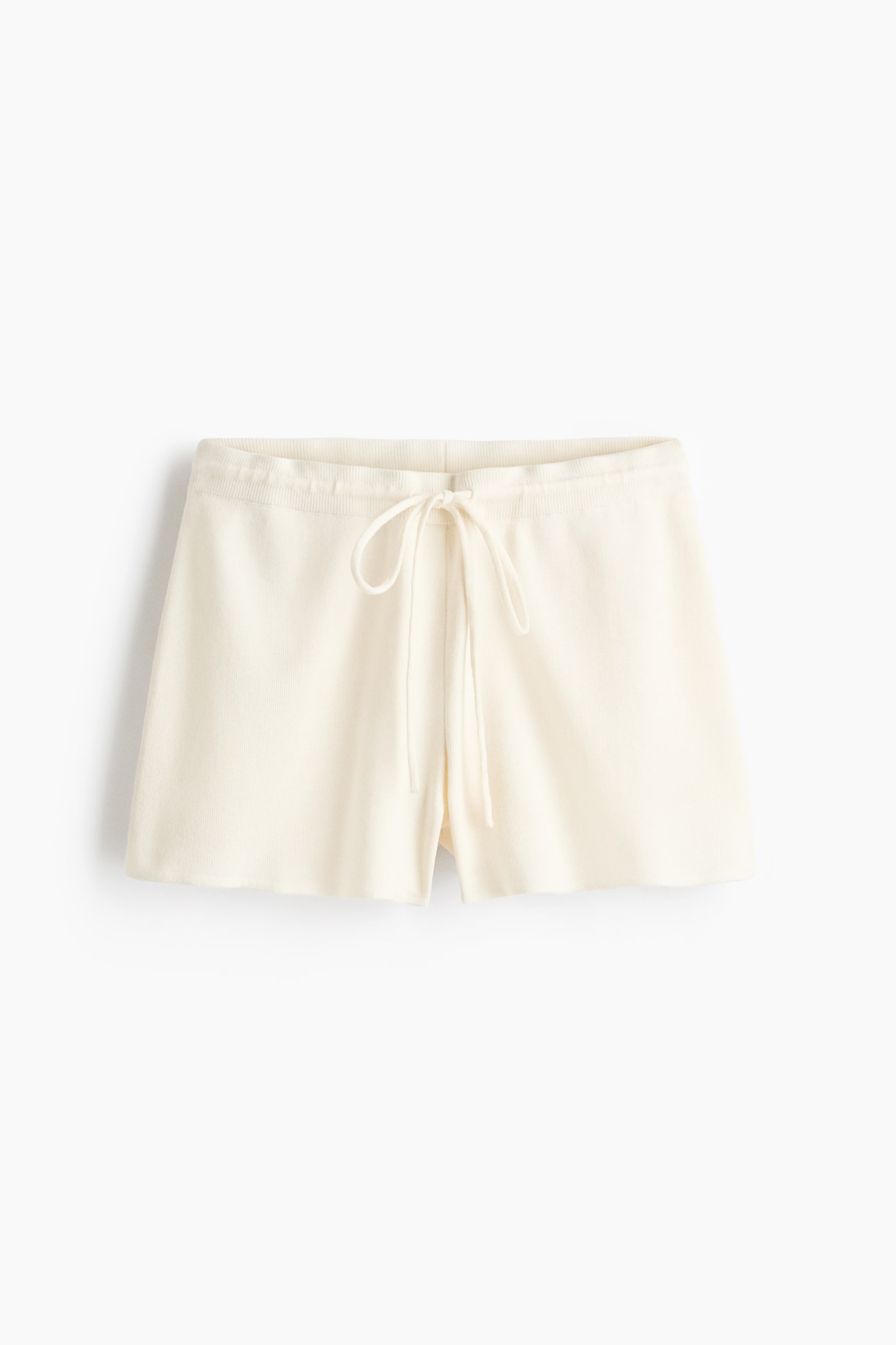 Finstrikkede shorts med snøre - Creme/Vinrød - 1