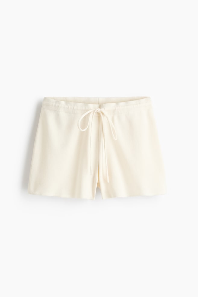 Fine-Knit Drawstring Shorts - Cream/Burgundy - 1