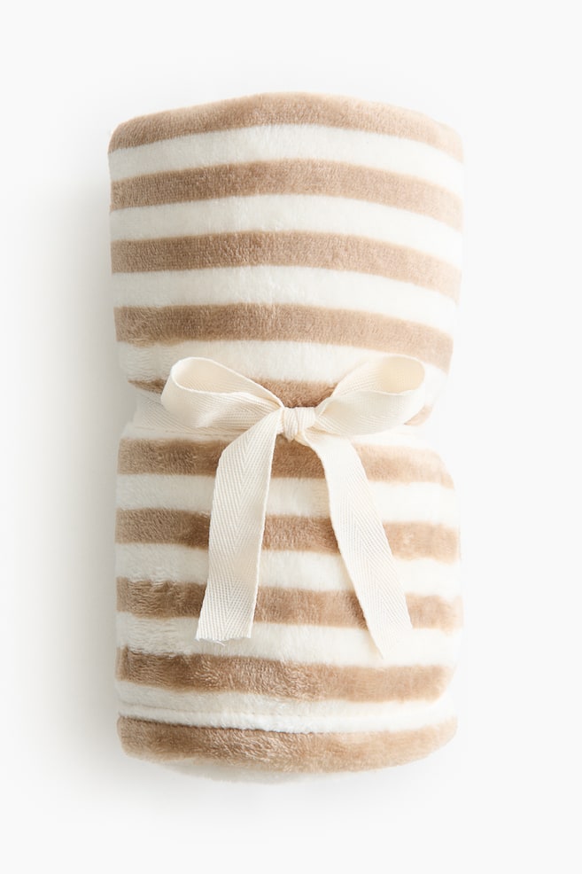Striped Fleece Blanket-Beige/striped - 2