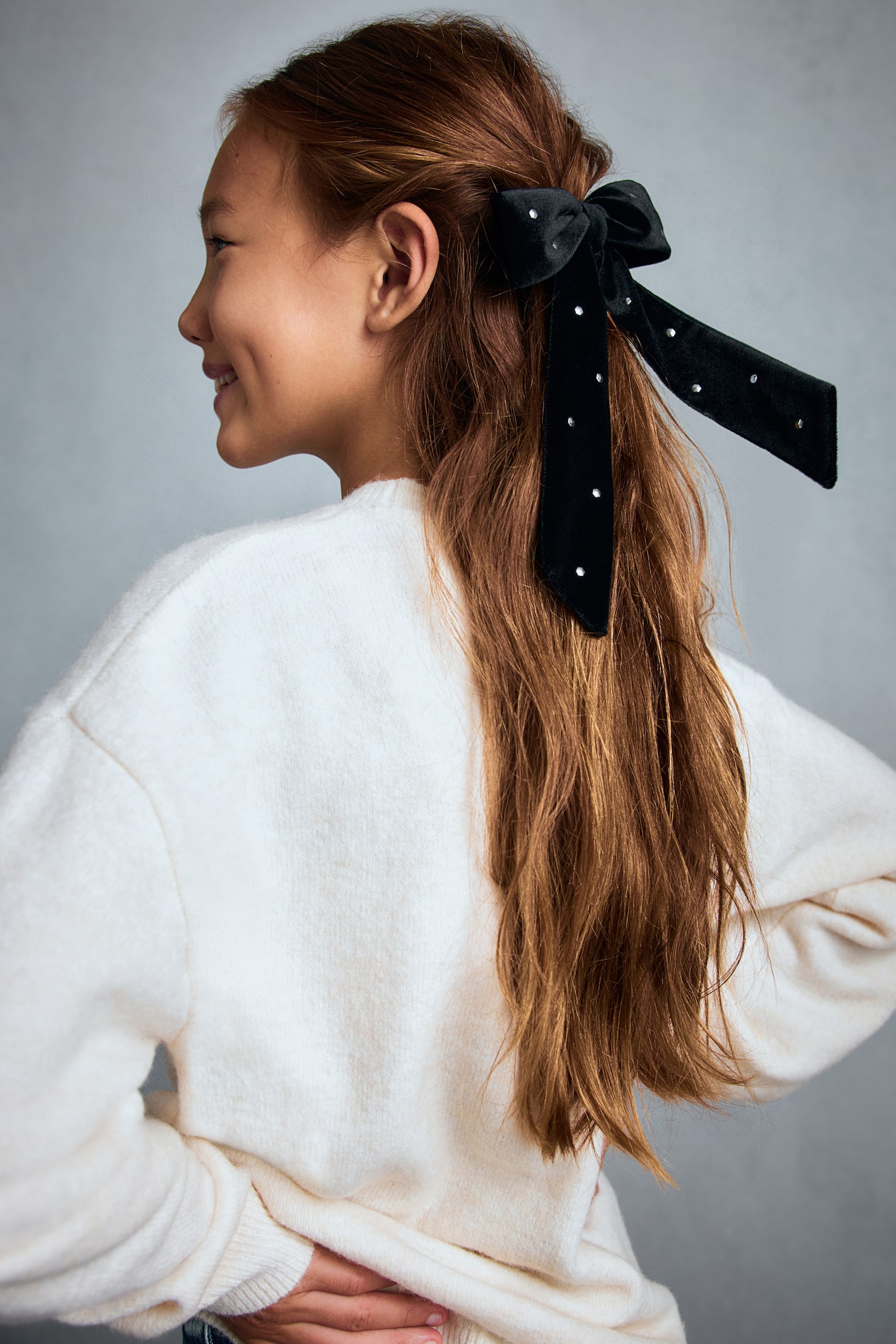 Velvet bow hair clip - Black - 4