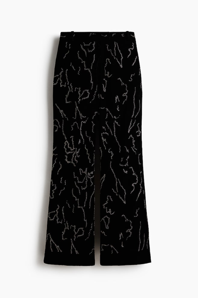 Embroidered Velvet Pants - Black - 1