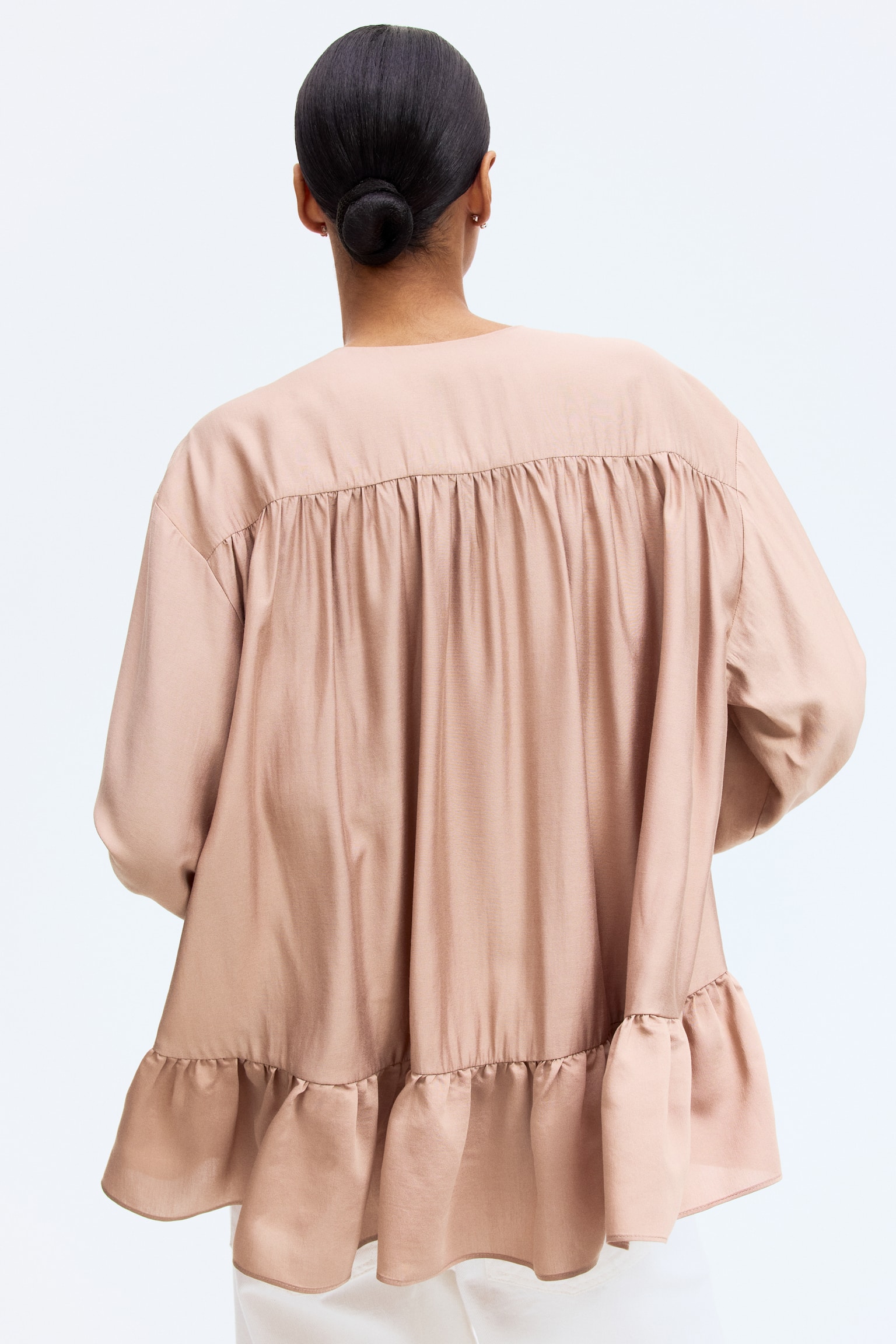 Flounce-trimmed blouse - Dark beige - 5