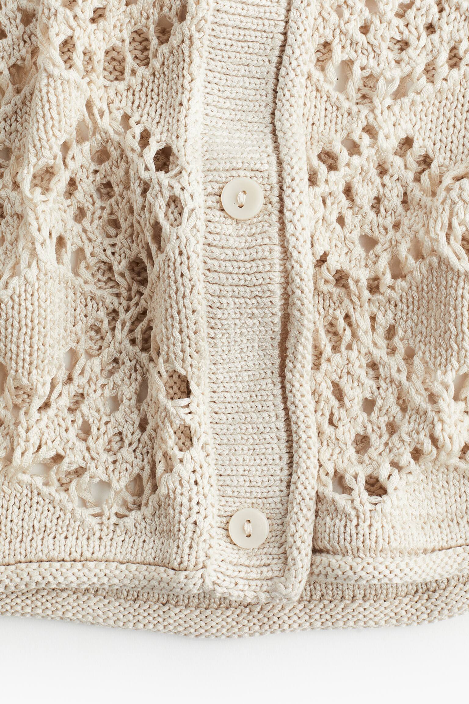 Pointelle Knit Cardigan - Light beige/Black/Cream/Light grey - 4