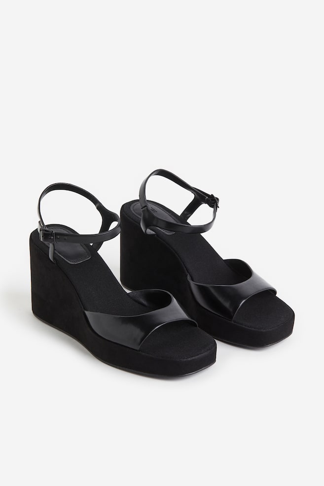 Wedge-heeled sandals - Black/White - 5