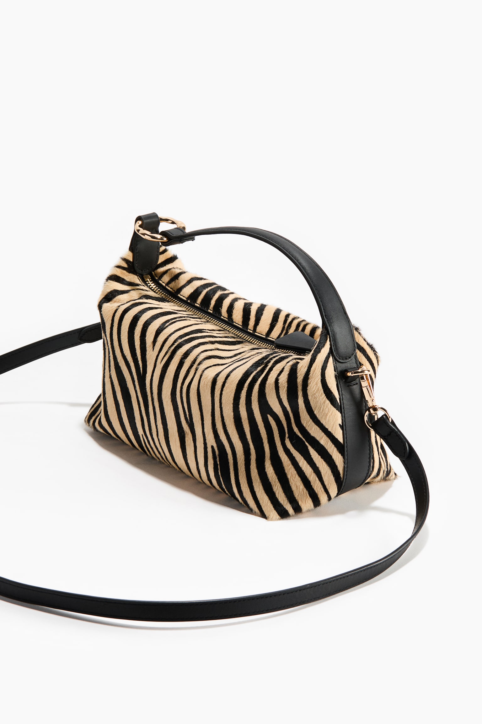 Leather crossbody bag - Black/Faux zebra - 4