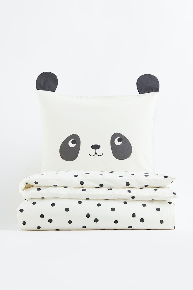 Enkelt sengesett - Hvit/Panda - 1