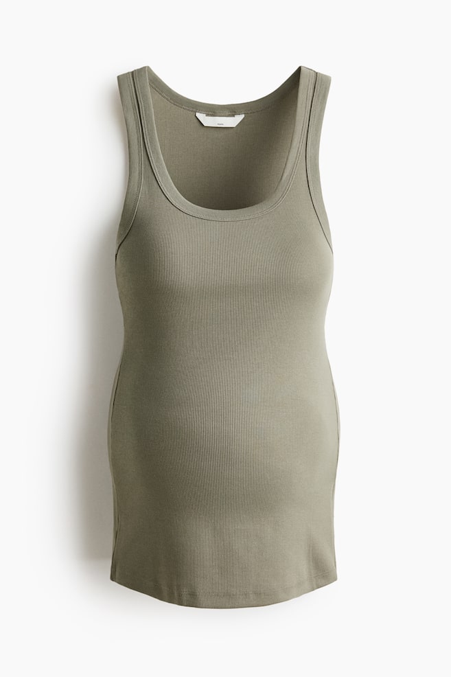 MAMA Ribbed Tank Top - Khaki green/Burgundy/Black - 1