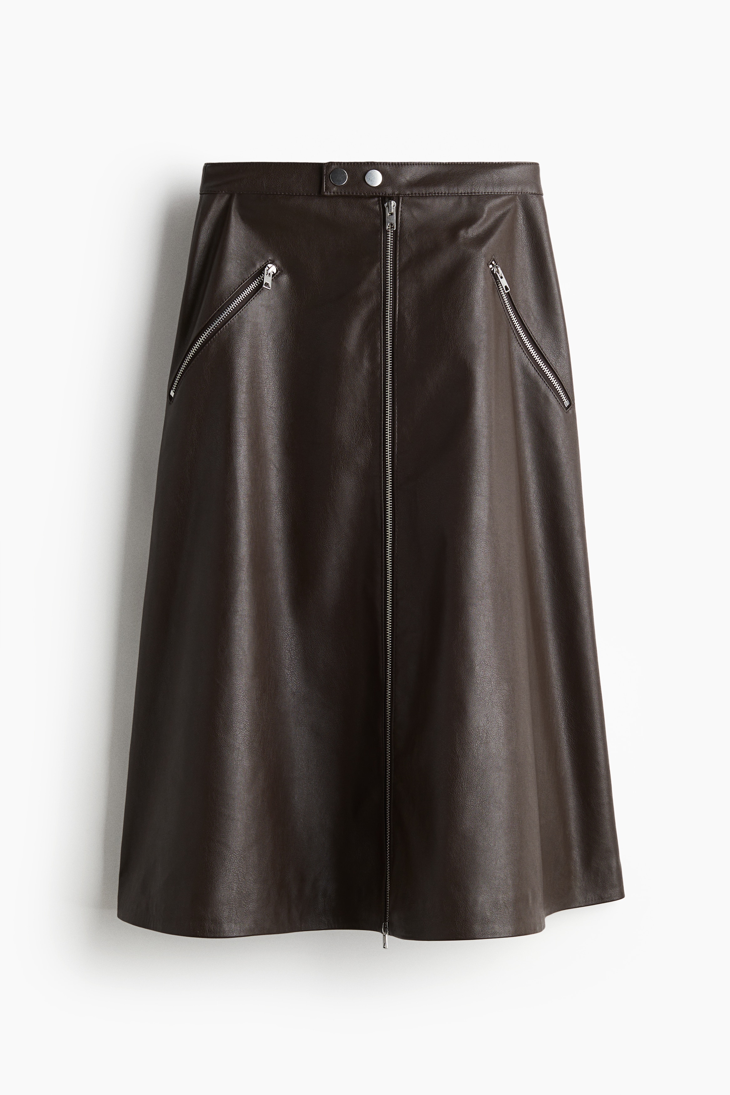 Coated A-Line Skirt - Dark brown