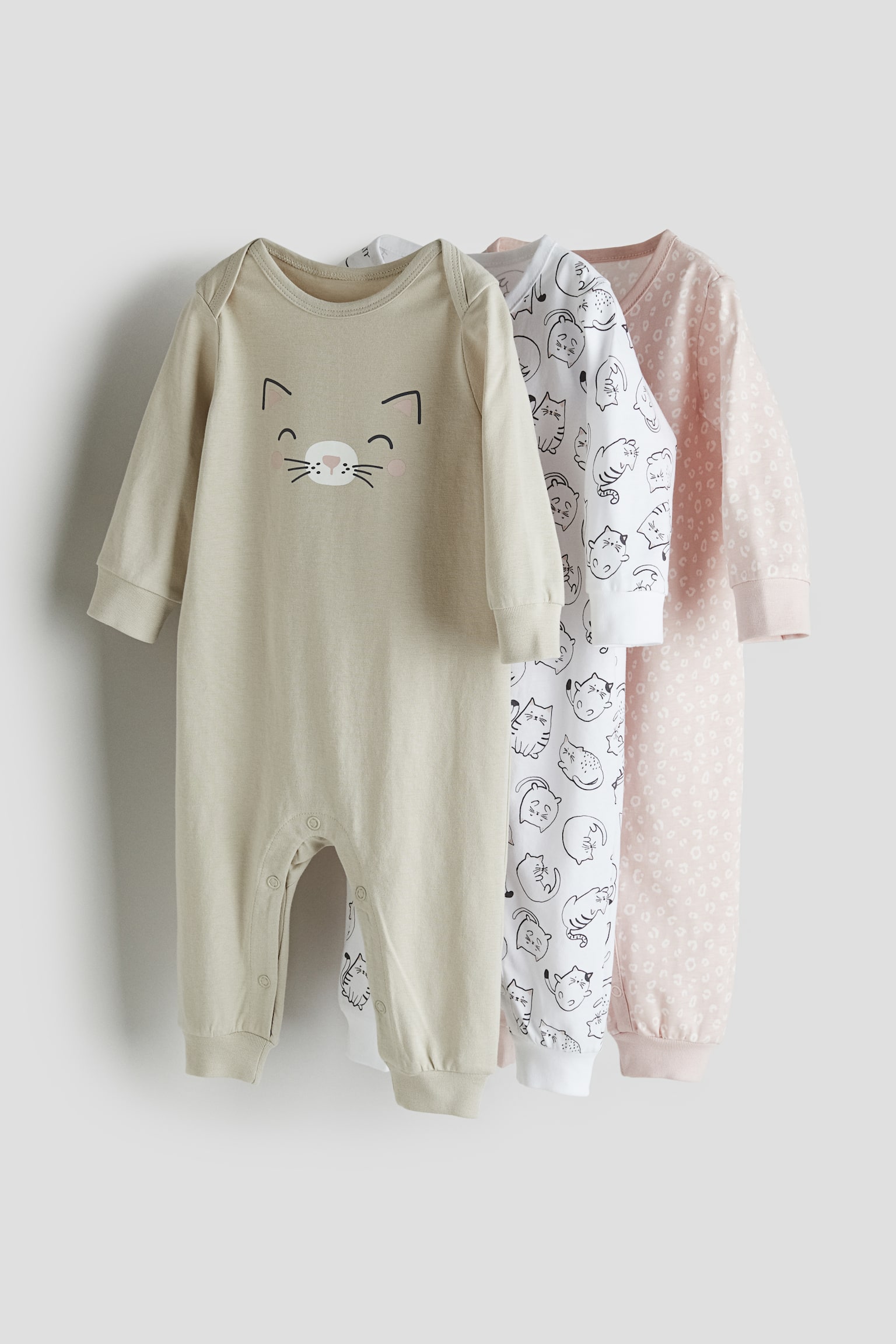 3-pack cotton jersey sleepsuits - Light pink/Cats/Dark grey/Koala - 1