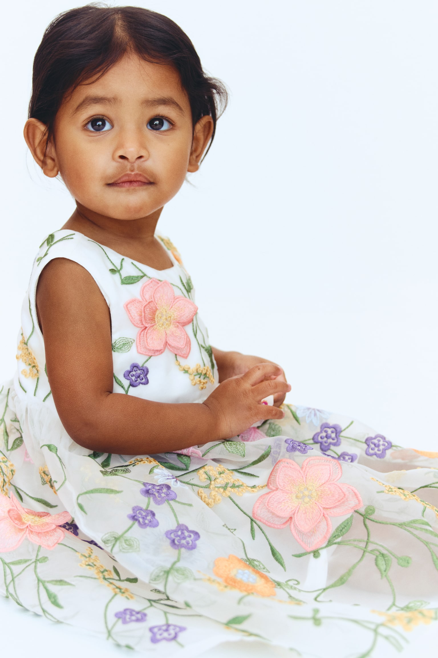 Сукня з вишитої органзи - Білий/квіти/Світло-рожевий/квітчастий/Кремовий - 3