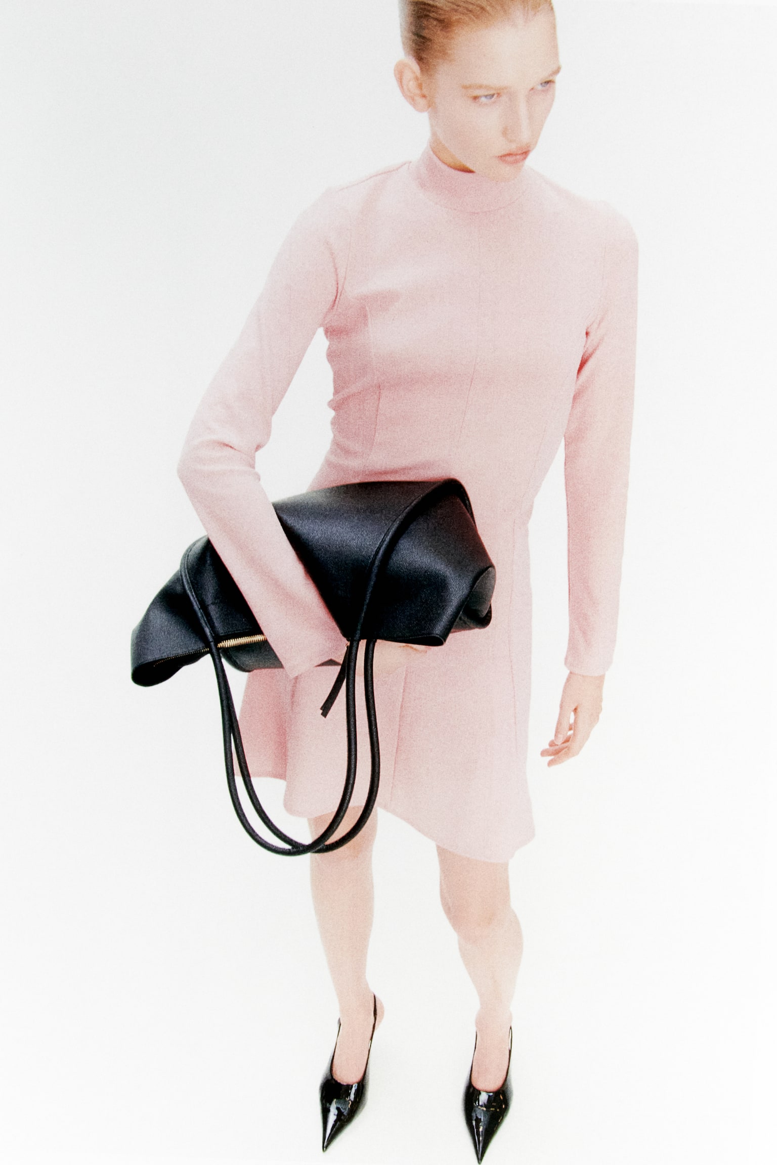 Turtleneck jersey dress - Light pink/Black - 1