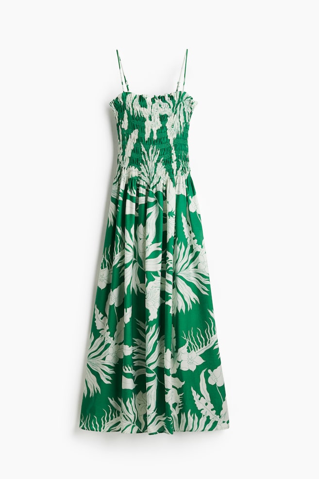 Robe à bretelles fines avec corsage smocké - Vert/blanc/fleuri/Blanc/rouge/fleuri/Crème/fleuri - 1