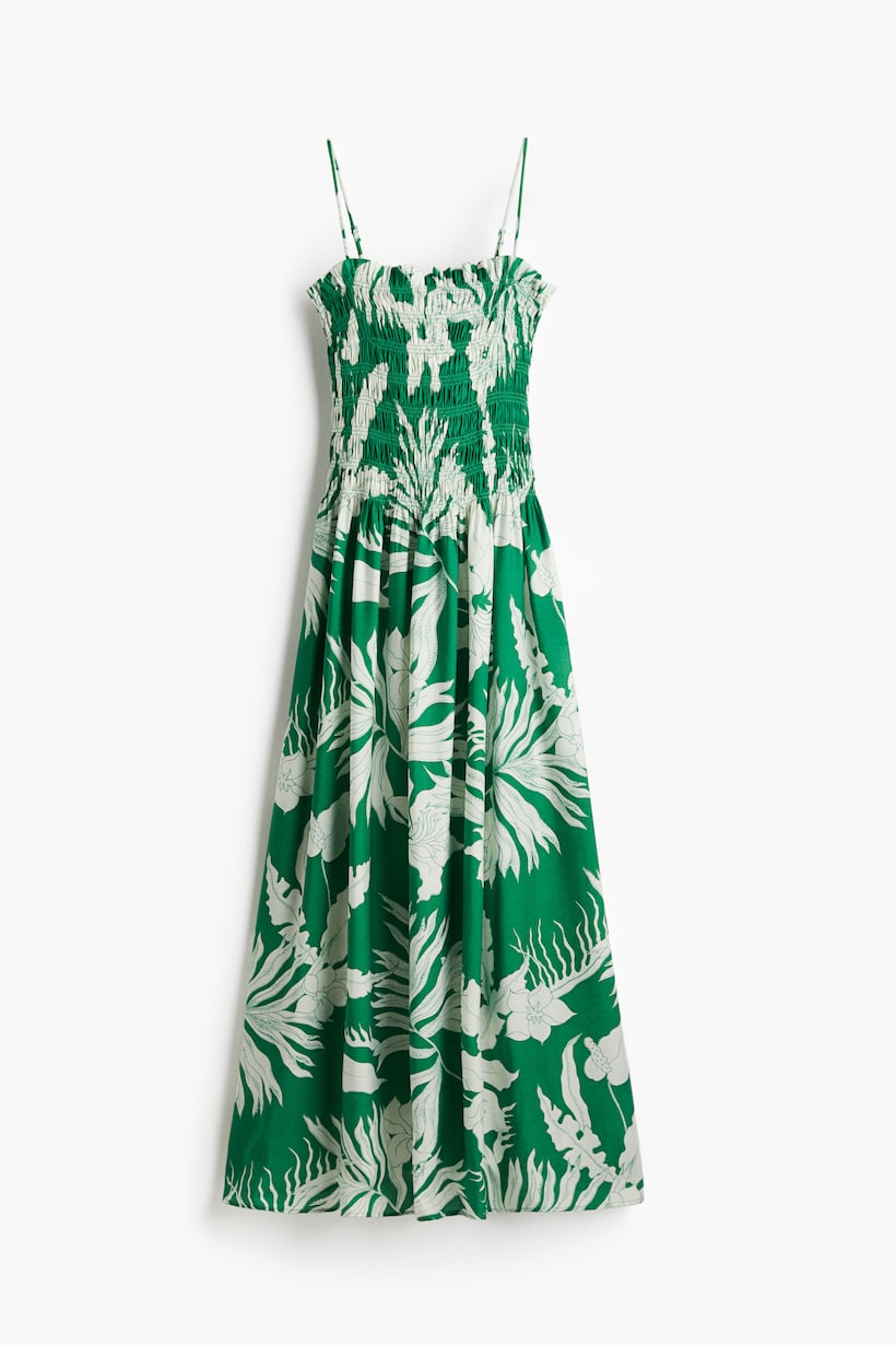 Green Maxi Dresses Long, Floral, Satin Tiered H&M US