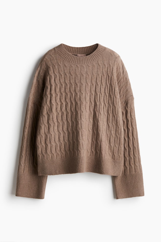 Cable-knit jumper - Dark beige/Beige/Dark beige marl/Light grey marl/White - 1