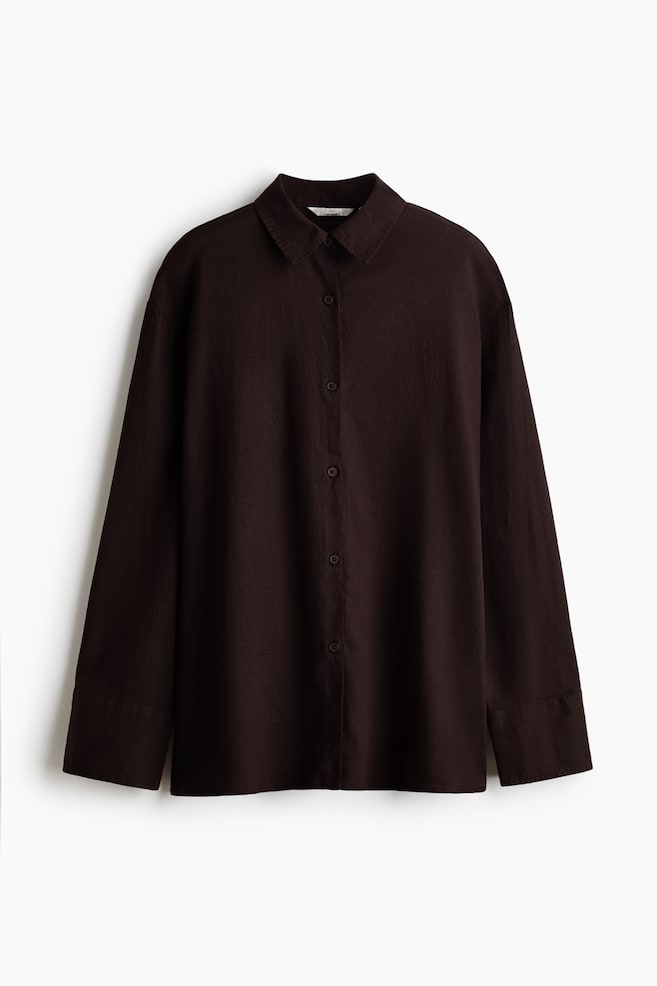 Oversized Linen-Blend Shirt - Dark brown - 1