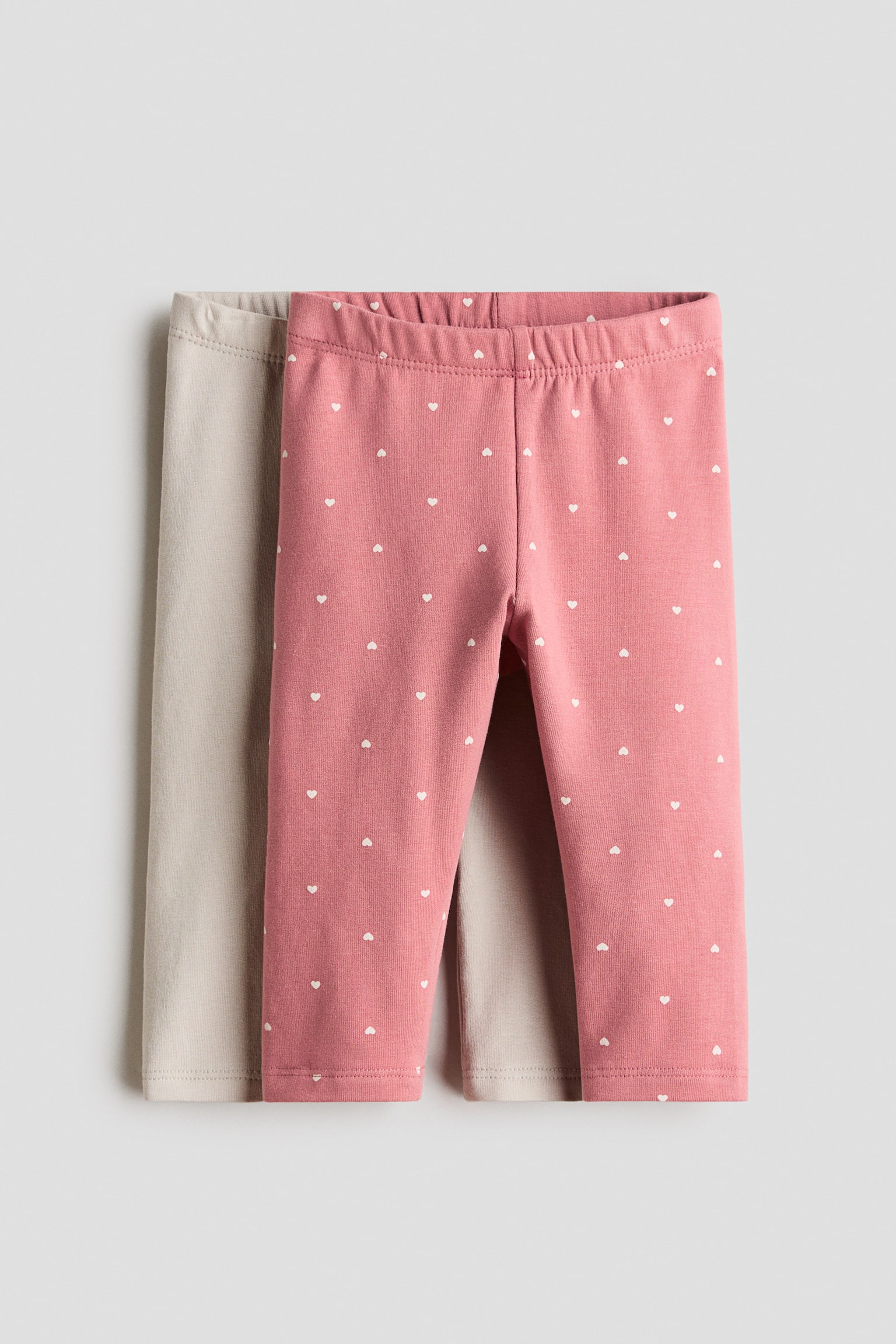 2-pack cotton leggings with brushed inside - Pink/Hearts