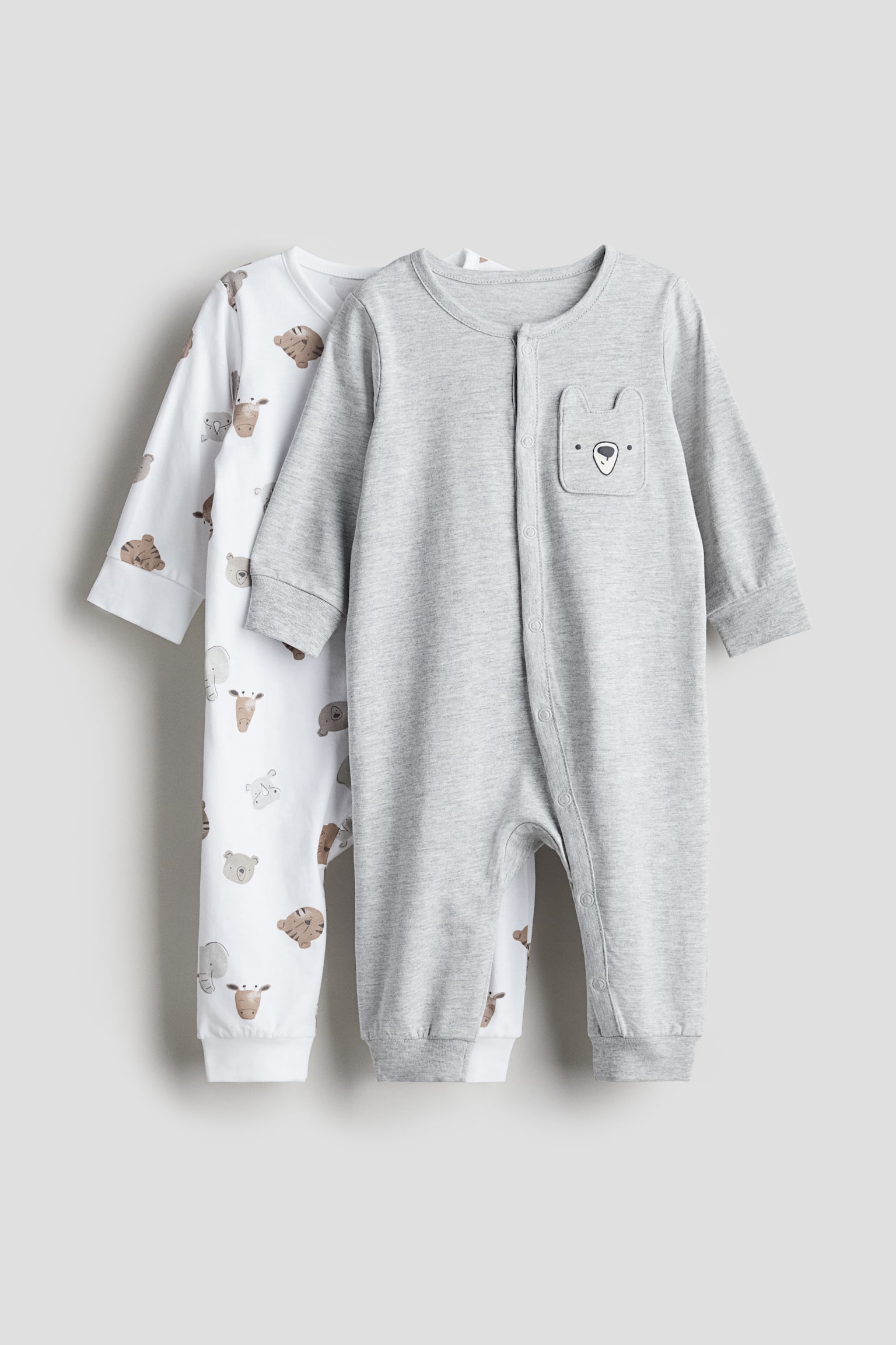 2-pack patterned cotton pyjamas - White/Animals/White/Patterned/Light turquoise/Teddy bear/Light pink/Bunny/Beige/Giraffe/Red/Ladybug - 1