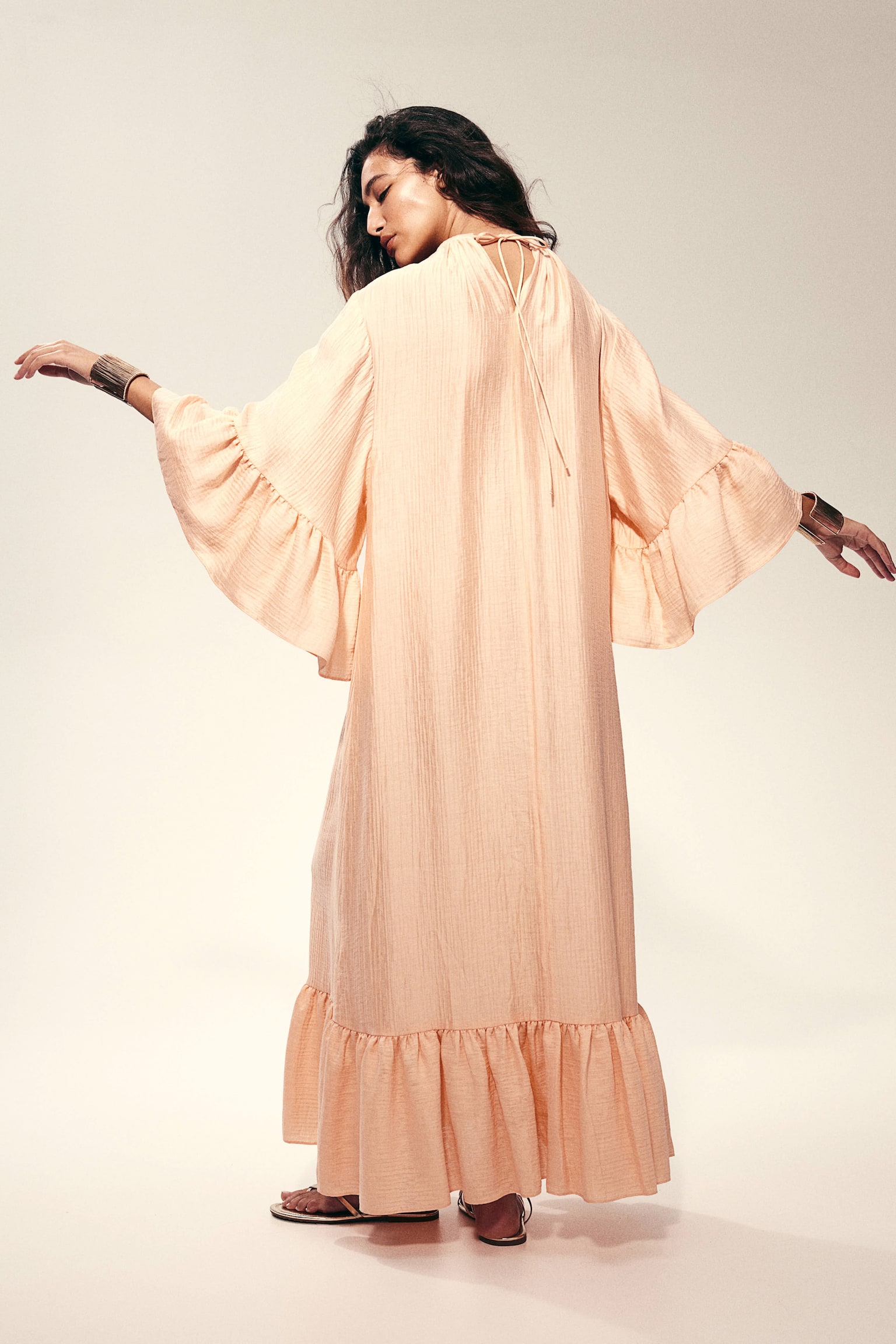 Frill-trimmed kaftan dress - Peach pink - 4