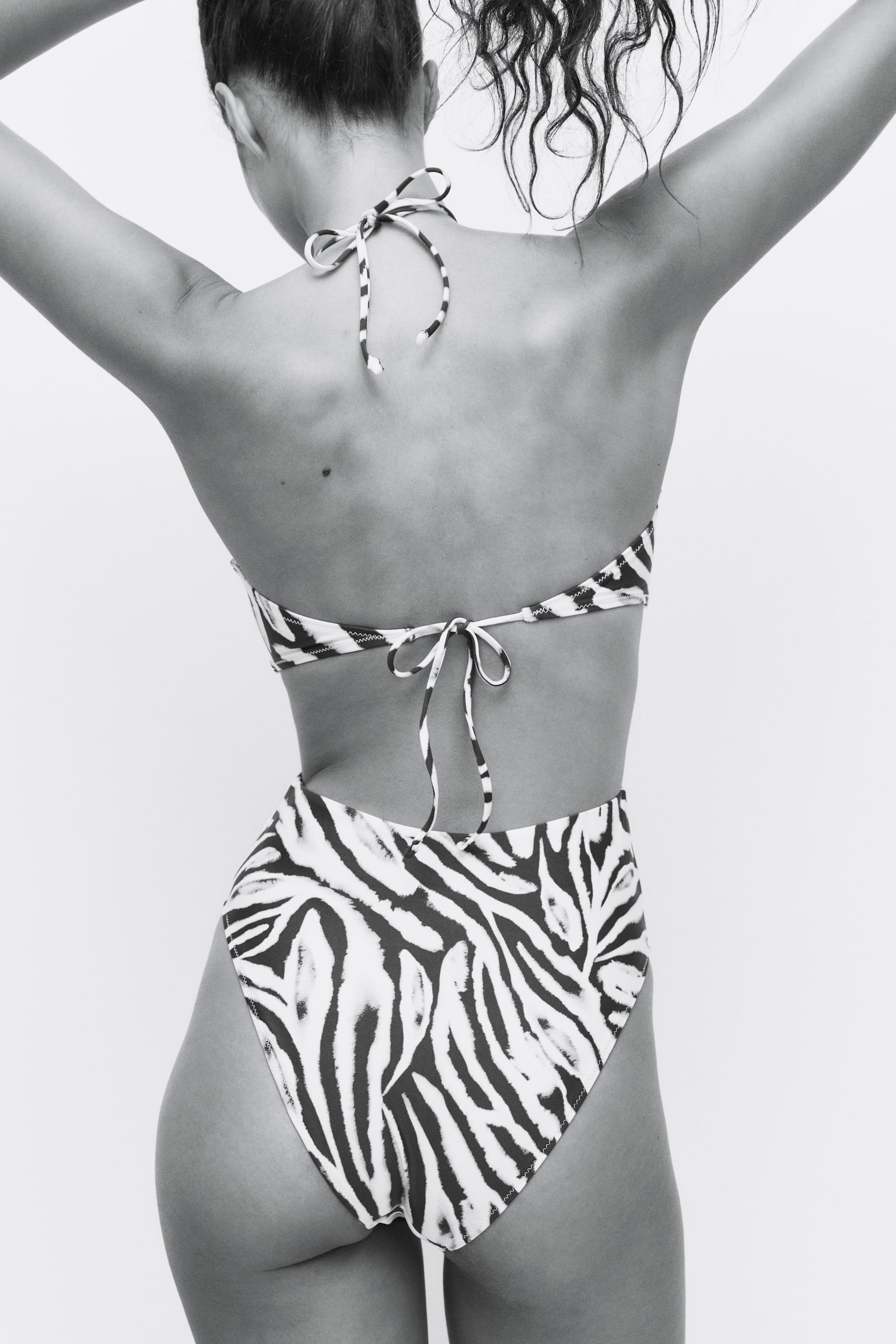 Padded-cup High Leg Swimsuit - White/Zebra print - 4
