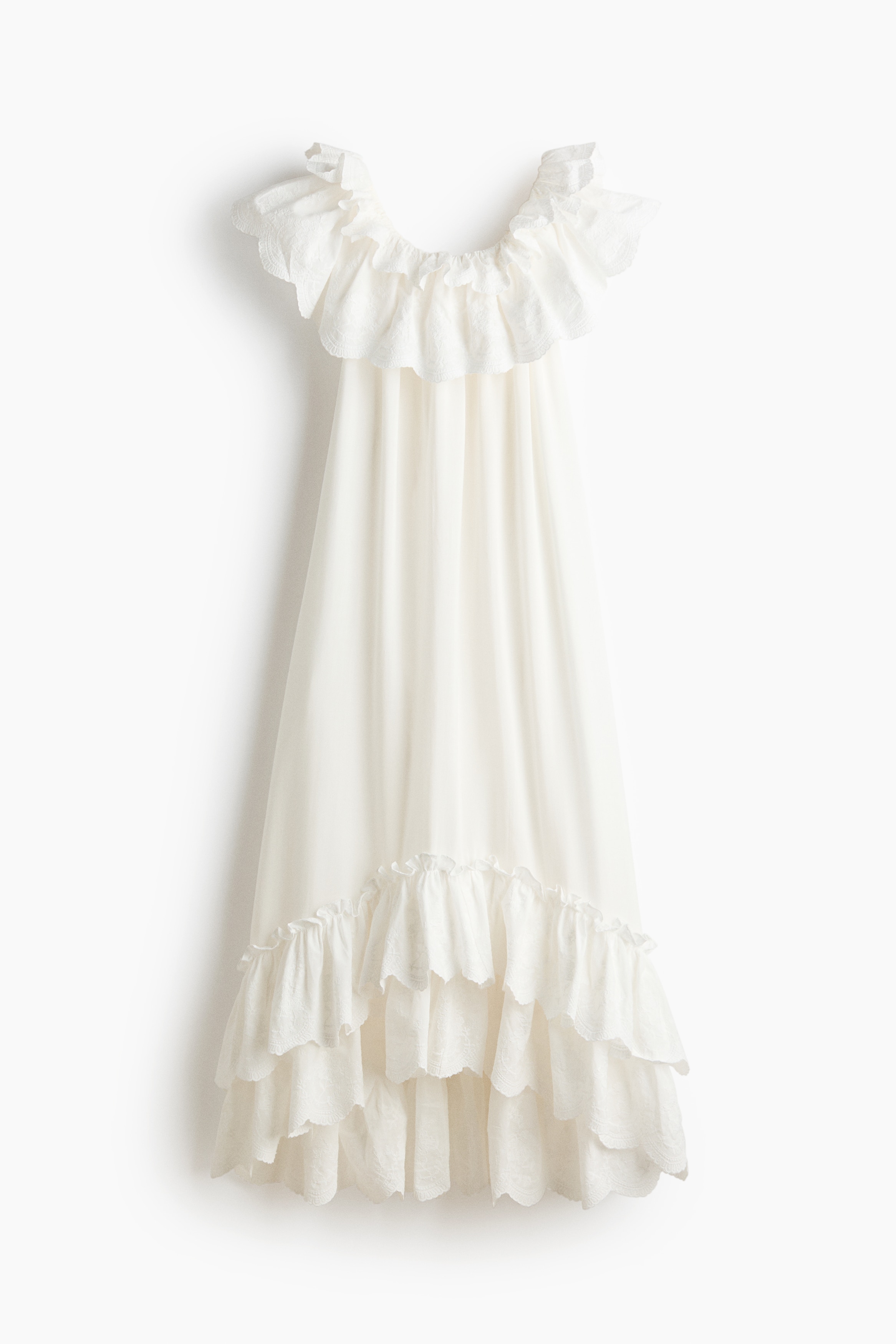 Vestido a los hombros con borde de olán - Blanco