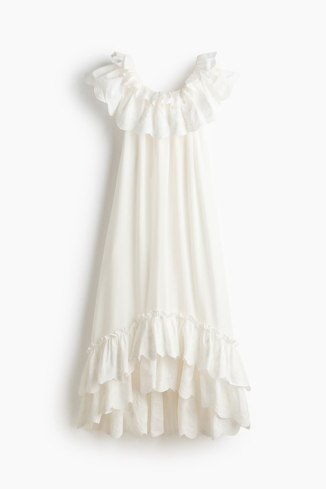 Frill-trimmed off-the-shoulder dress - White - 1