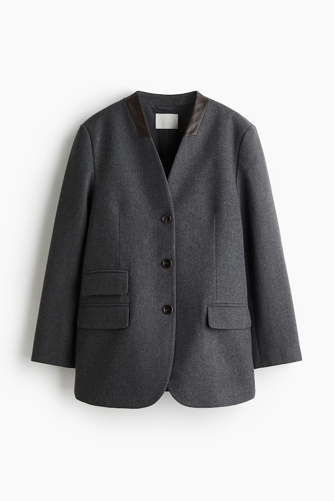 Collarless blazer - Dark grey - 1