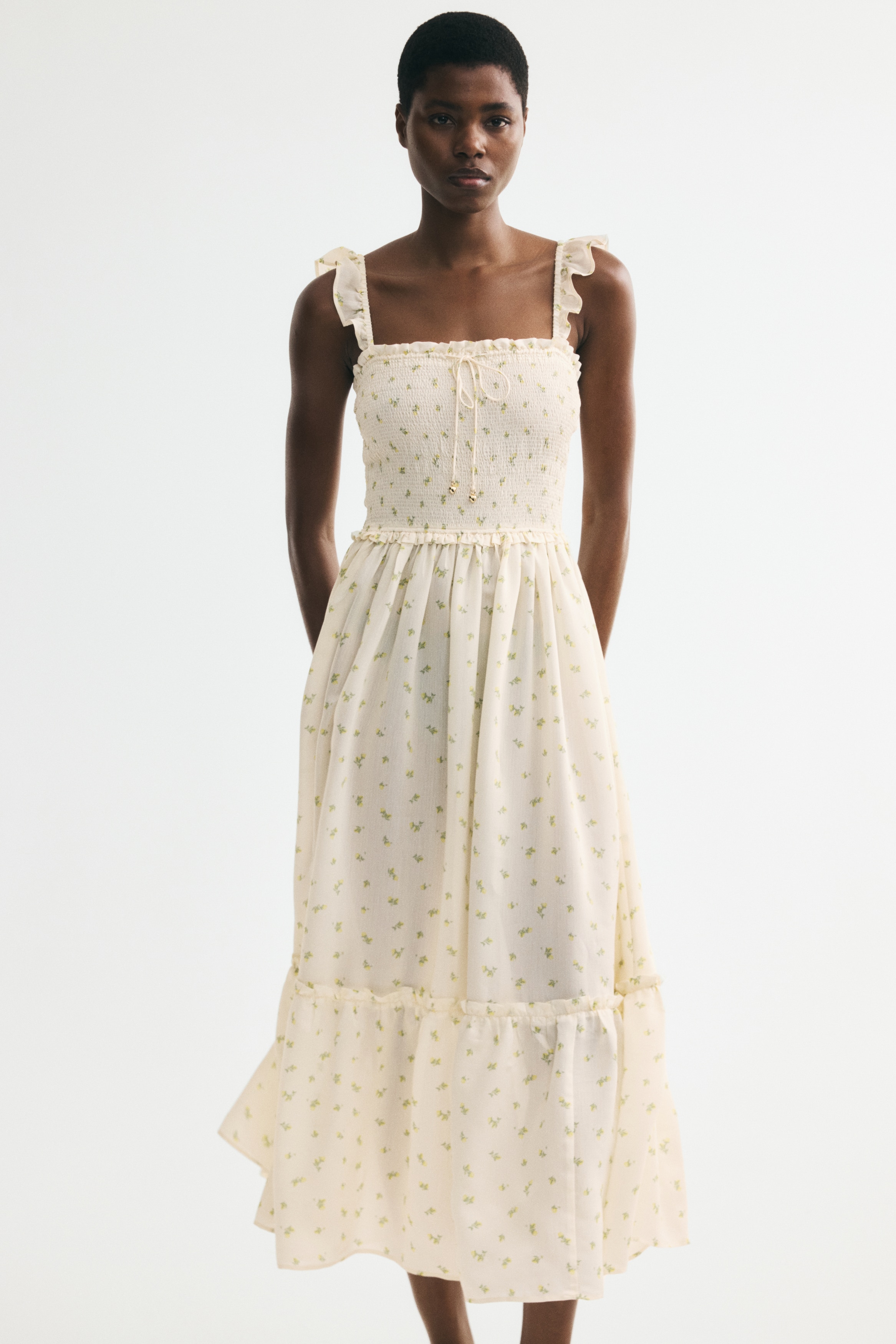 h&m cotton summer dresses Women's Black/floral Long Cotton Dress