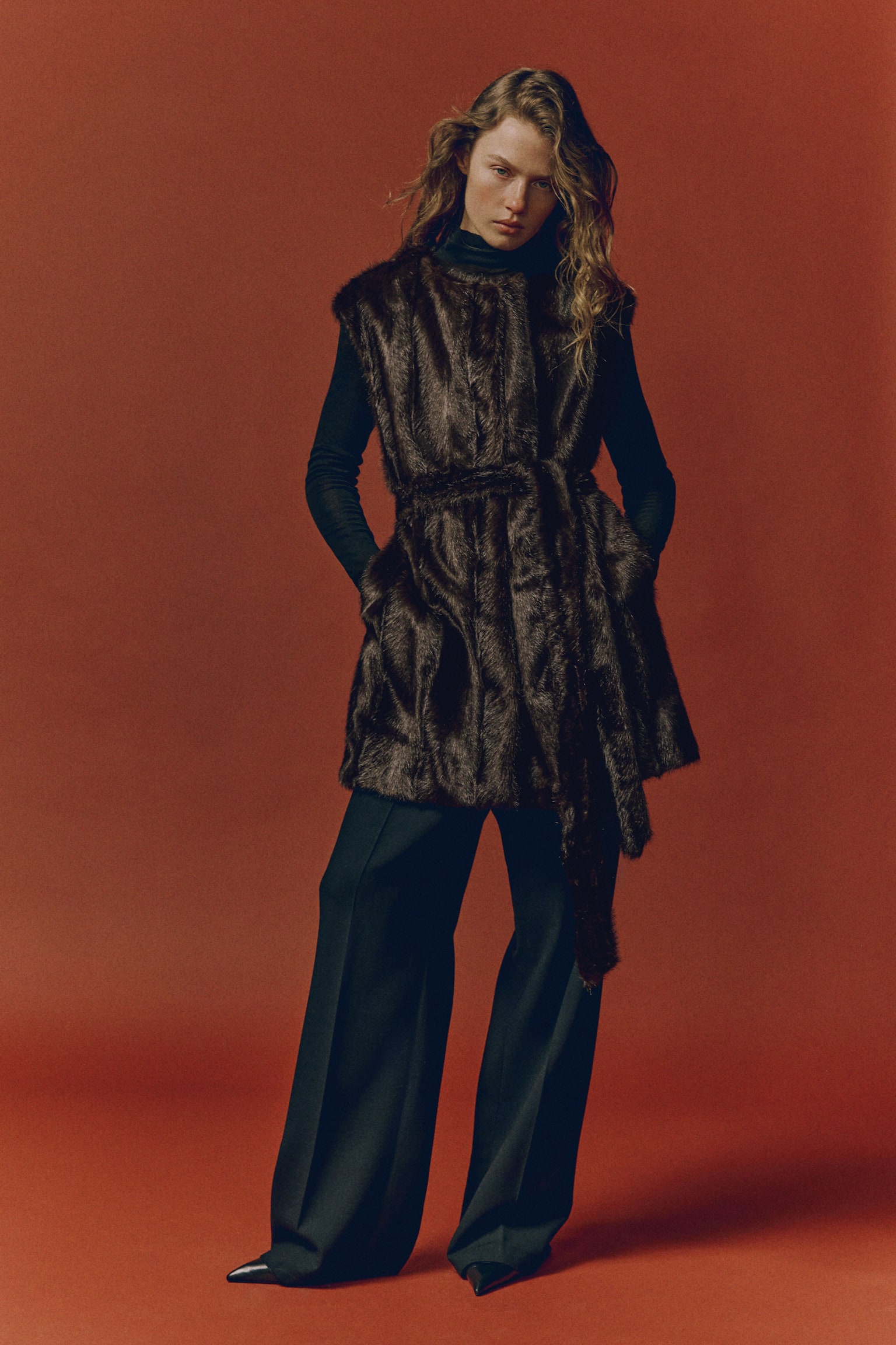 Vesta so zaväzovacím opaskom - Tmavohnedá - 5