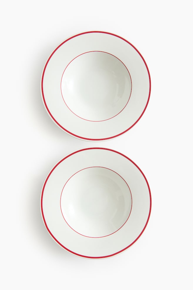 Set van 2 diepe porseleinen borden - Wit/rood/Wit/blauw/Wit/zwart - 1