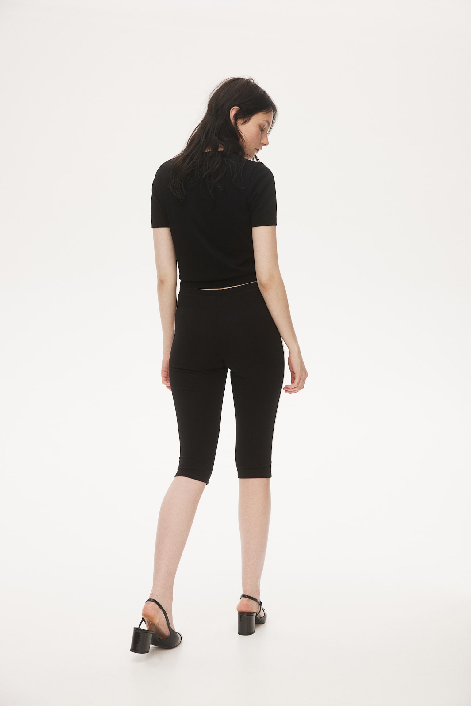 Side Stripe Capri Leggings - Black/Cream - 6