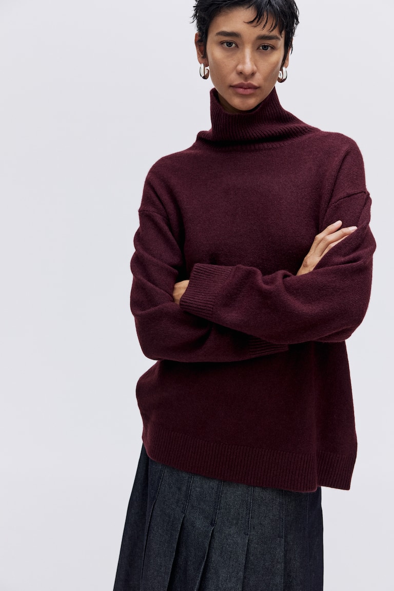 Collo Alto Maglione Bordeaux H&m Pullover Ampio A Collo Alto
