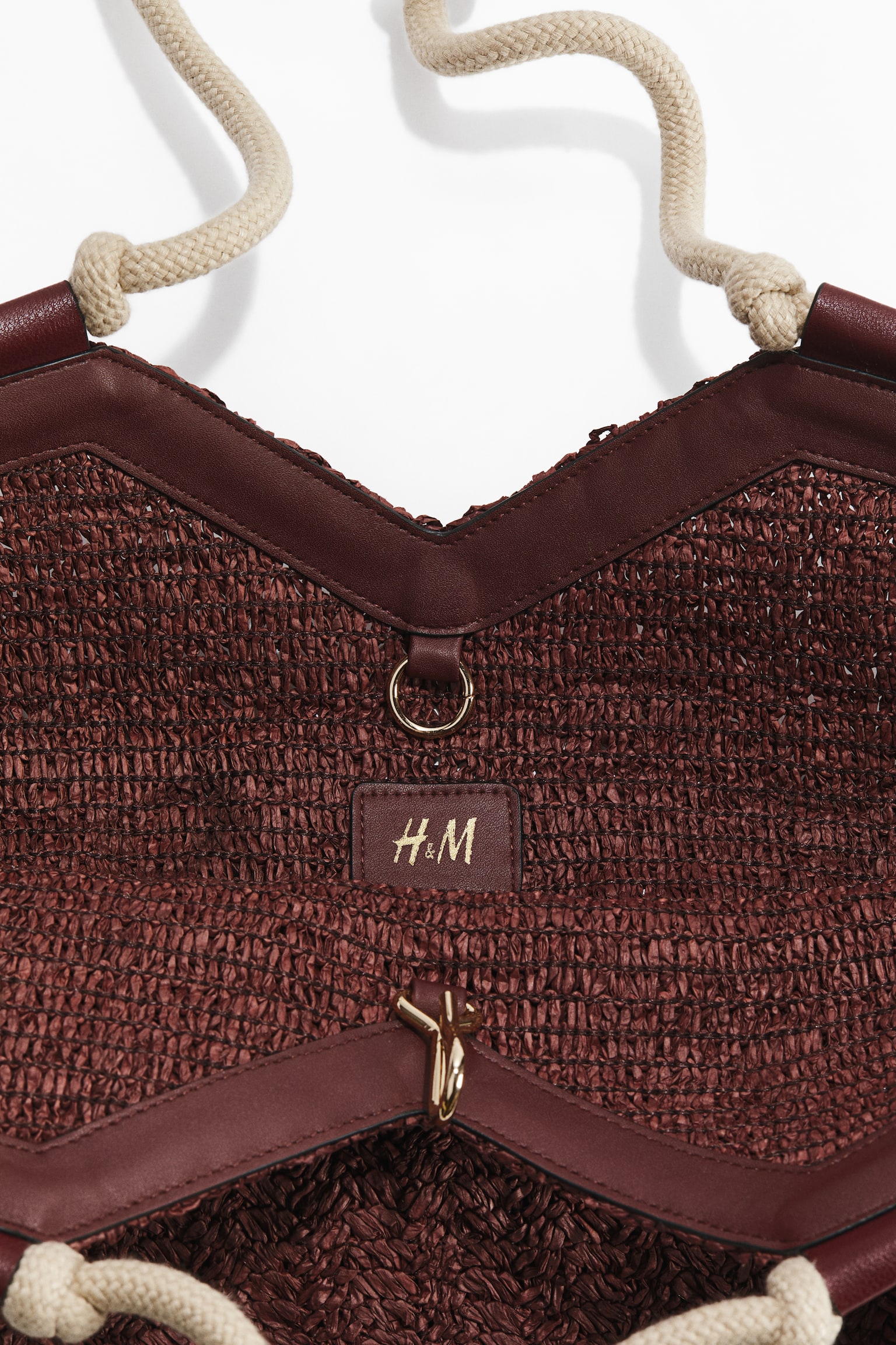 Cord-detail straw tote bag - 3