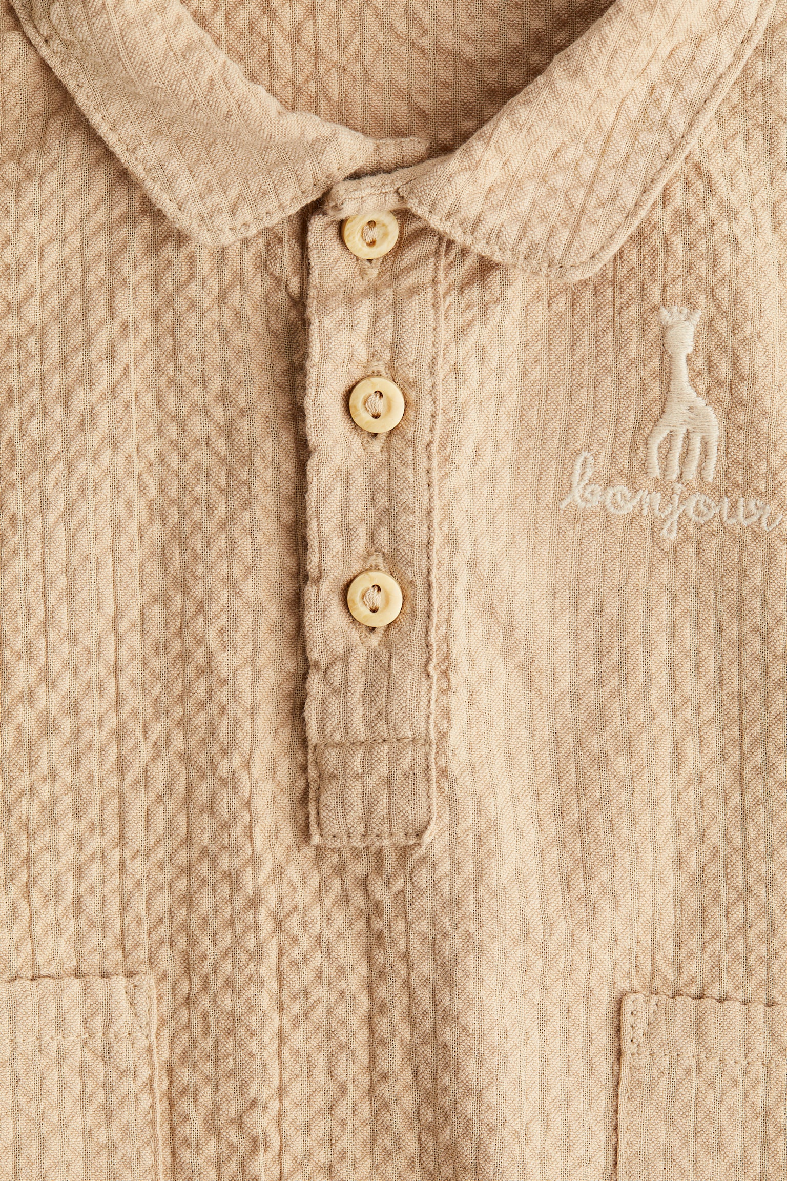 Детский комбинезон H&M Cotton Seersucker Romper Suit, цвет: Бежевый — фото 2
