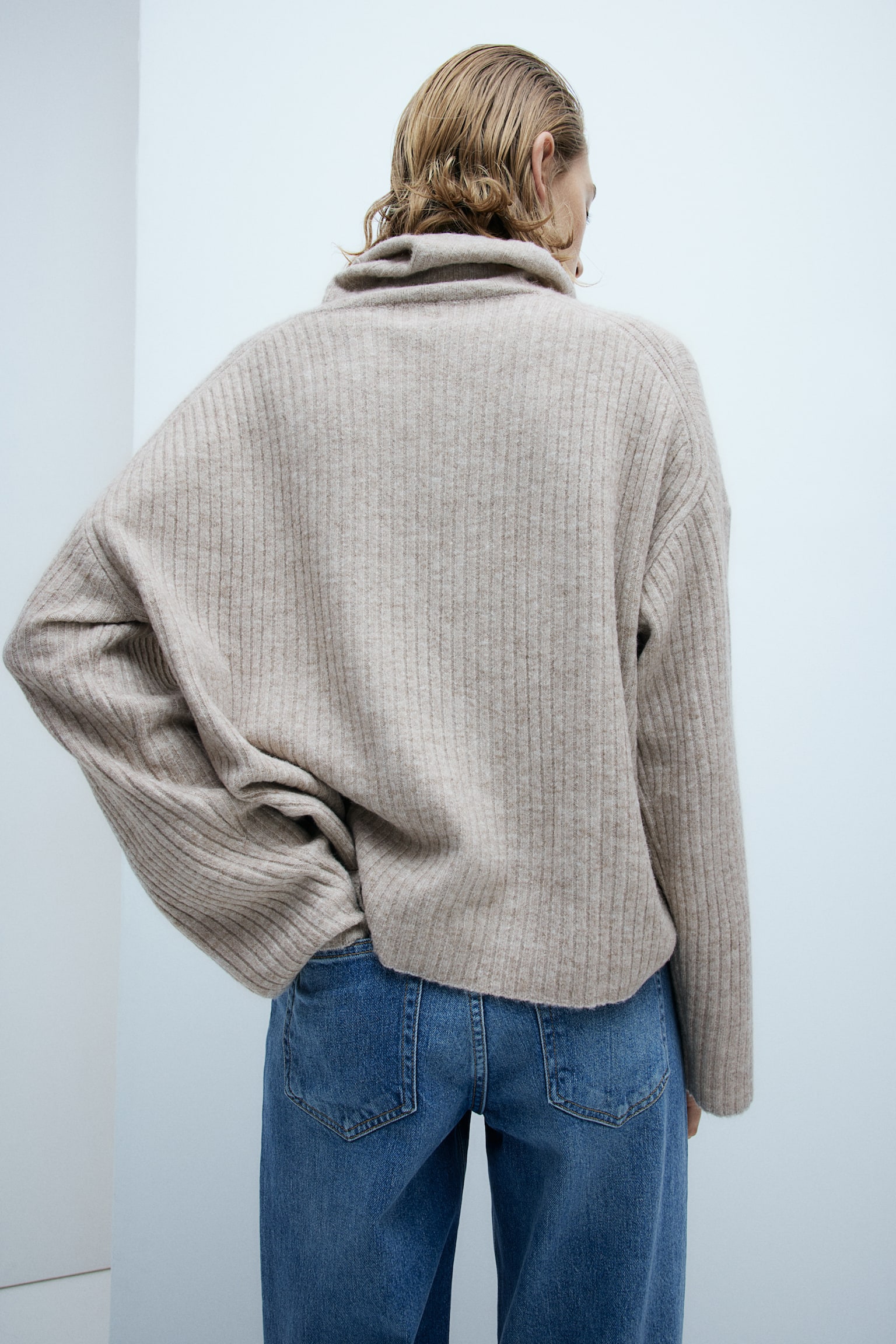 Oversized polo-neck jumper - Light beige marl/Dark grey marl/Cream/Light beige marl/Striped/Natural white/Striped - 7