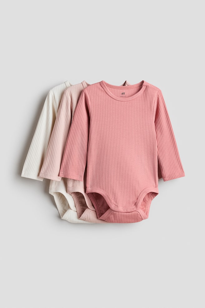 Pack de 3 bodies en canalé - Rosa/Crema/Gris/Rayas/Beige grisáceo/Beige claro/Verde empolvado/Gris oscuro/Azul claro/Gris claro/Rosa empolvado/Beige claro - 1