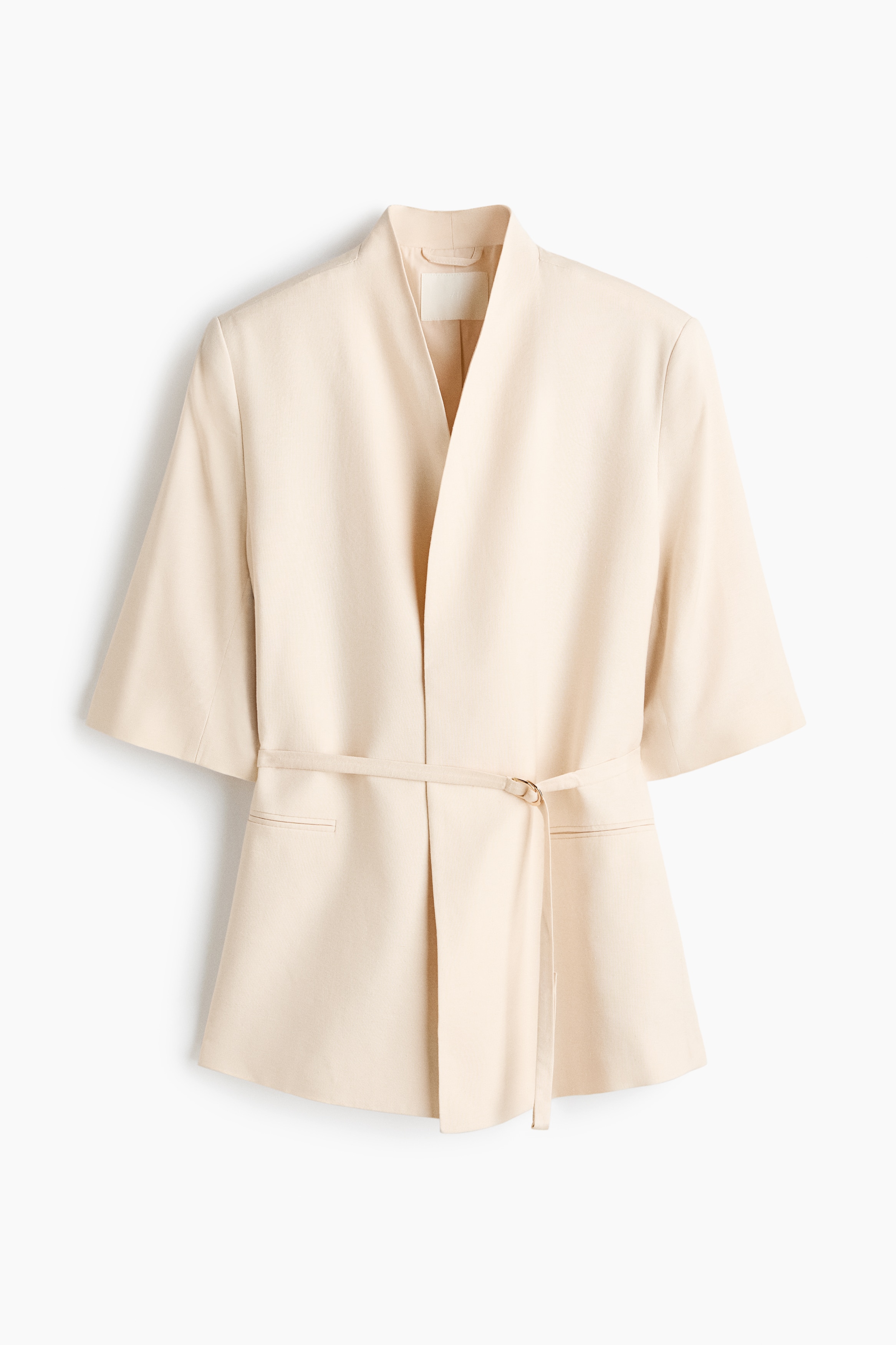 Blazer à manches courtes en lin mélangé - Beige clair/Marron foncé/rayures tennis