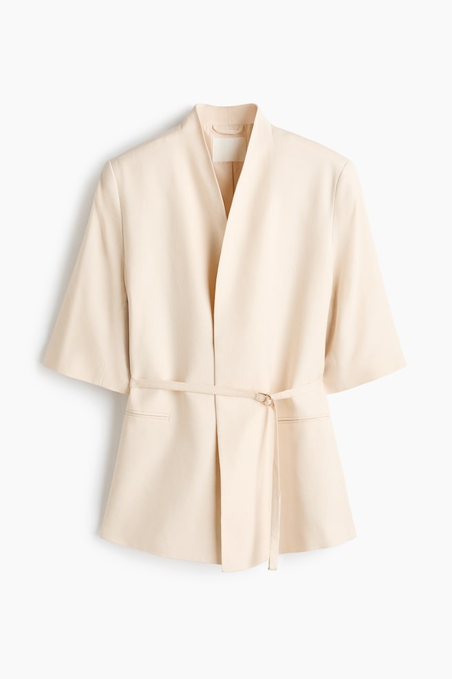 Short-sleeved linen-blend blazer-Light beige - 1