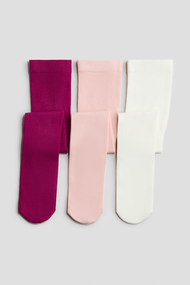 3-pack fine-knit tights - Light pink/Purple/White/Pink/Cream/Black/Light pink/White/Black/Grey marl/Pink/Black/Grey marl - 1