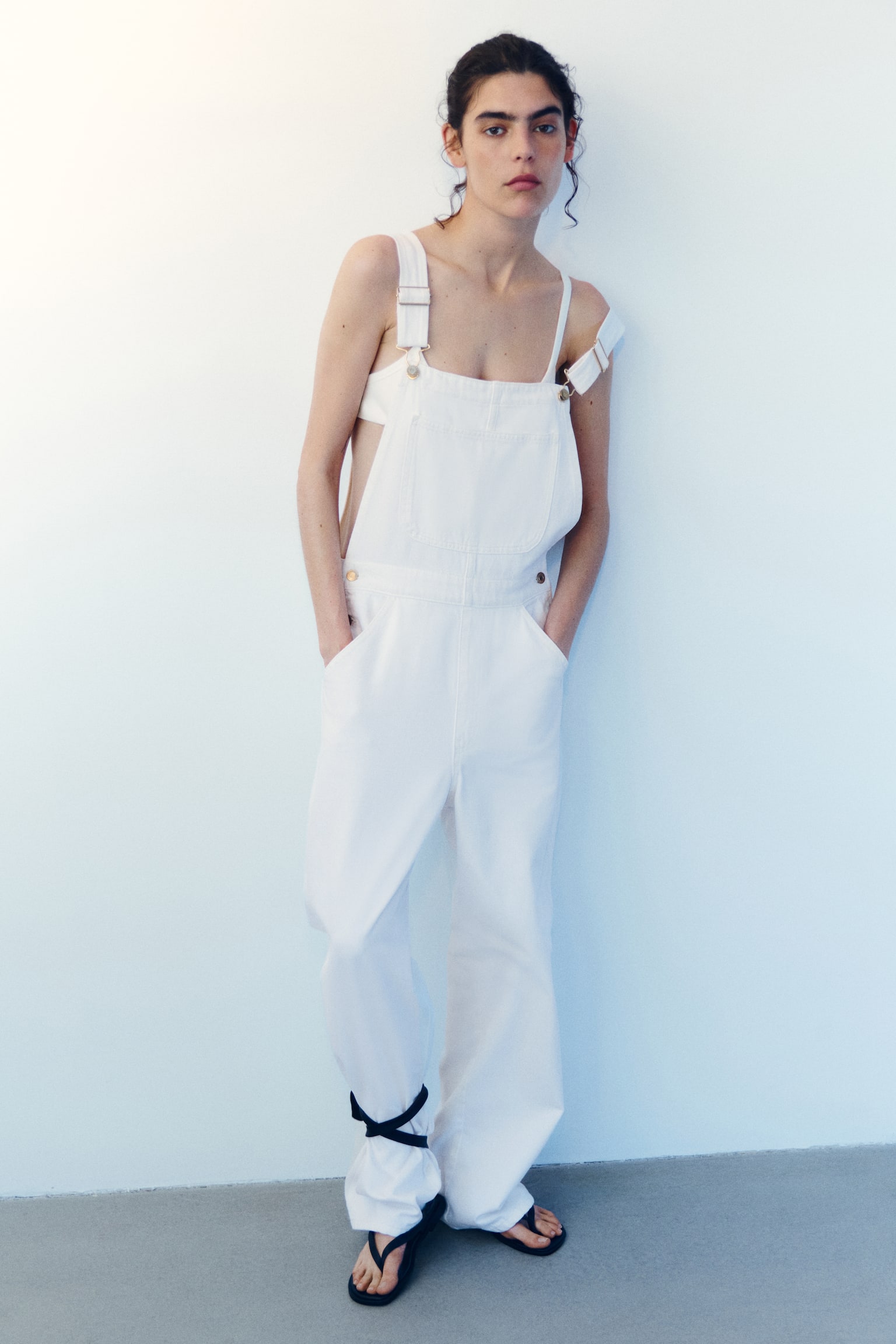 Cotton denim dungarees - White/Light denim blue - 1