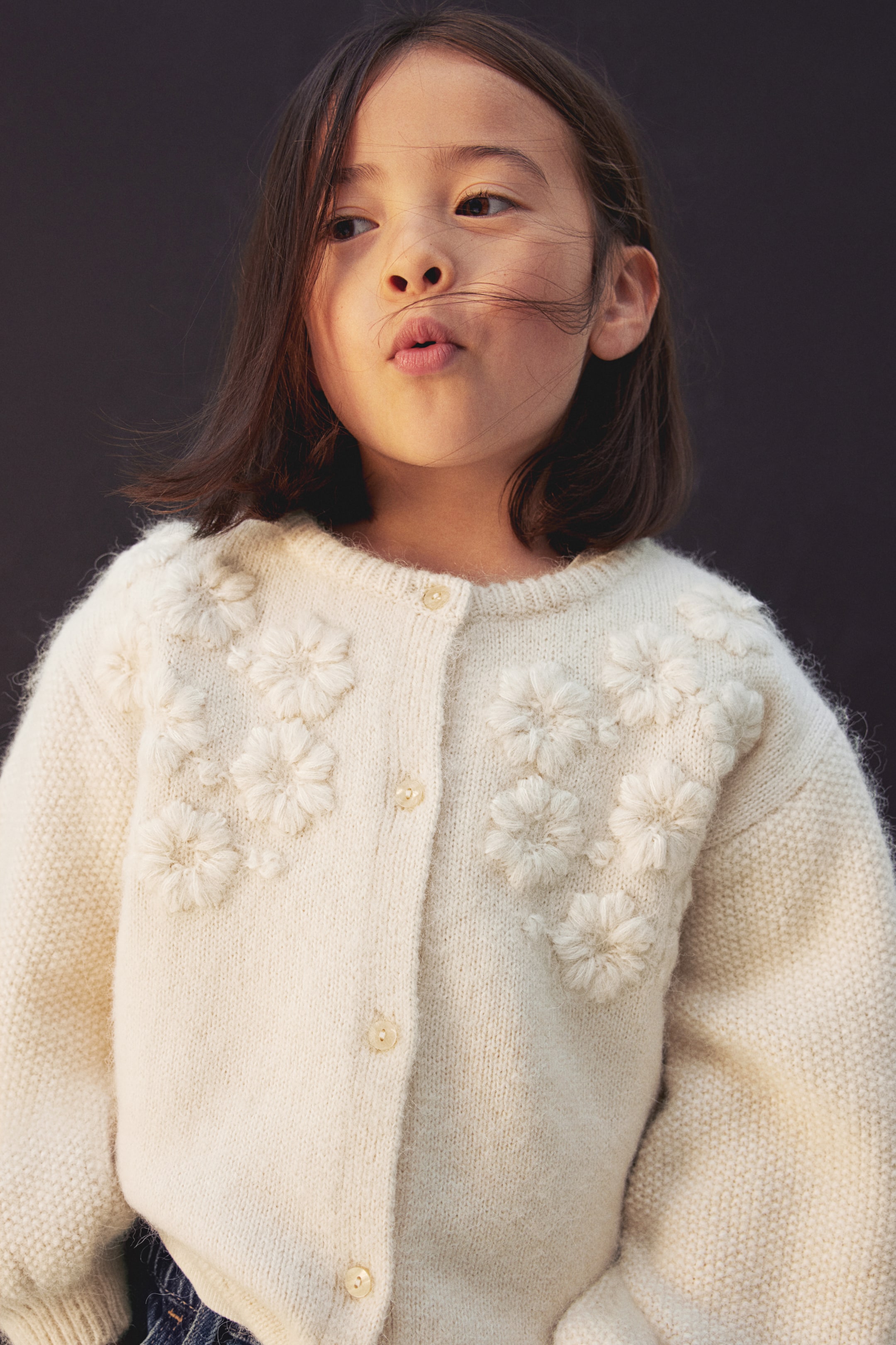 Gilet Brodé En Laine Mélangée - Blanc - Enfant 