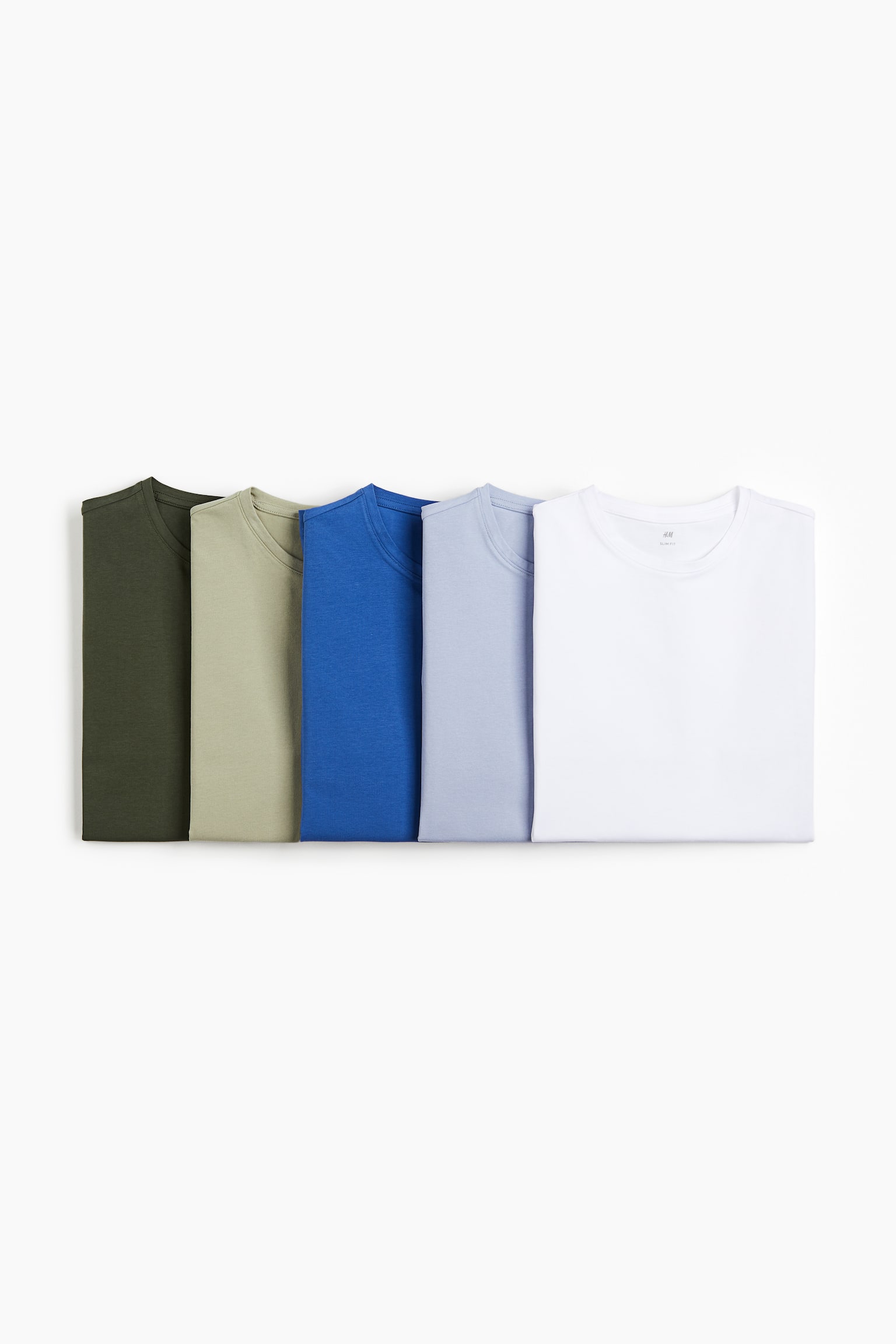 5-pack Slim Fit T-shirts - Green/Blue/White/Beige/Light blue/Greige/White/Black/White/Dark brown/Grey/Blue/Black/Dark brown - 1