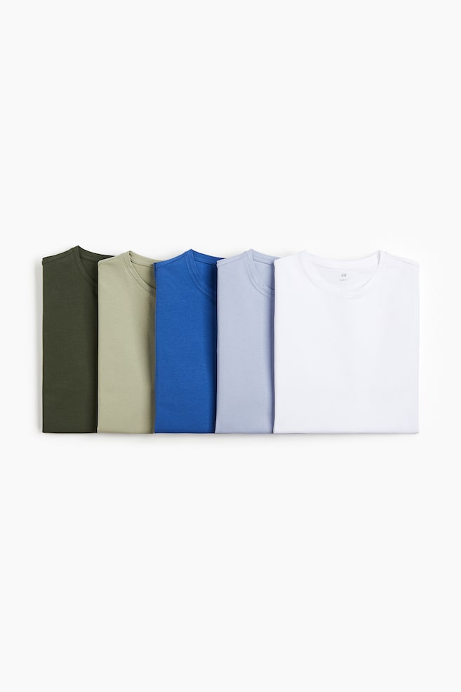 5-pack Slim Fit T-shirts - Green/Blue/White/White/White/Black/Grey/Beige/Green/dc - 1