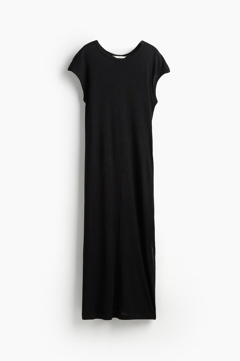 h&m black midi dress Women's Linen-blend Size:32 (ADD +$20) Asymmetric hem portland oregon boutique Empire Waist Floral Fit