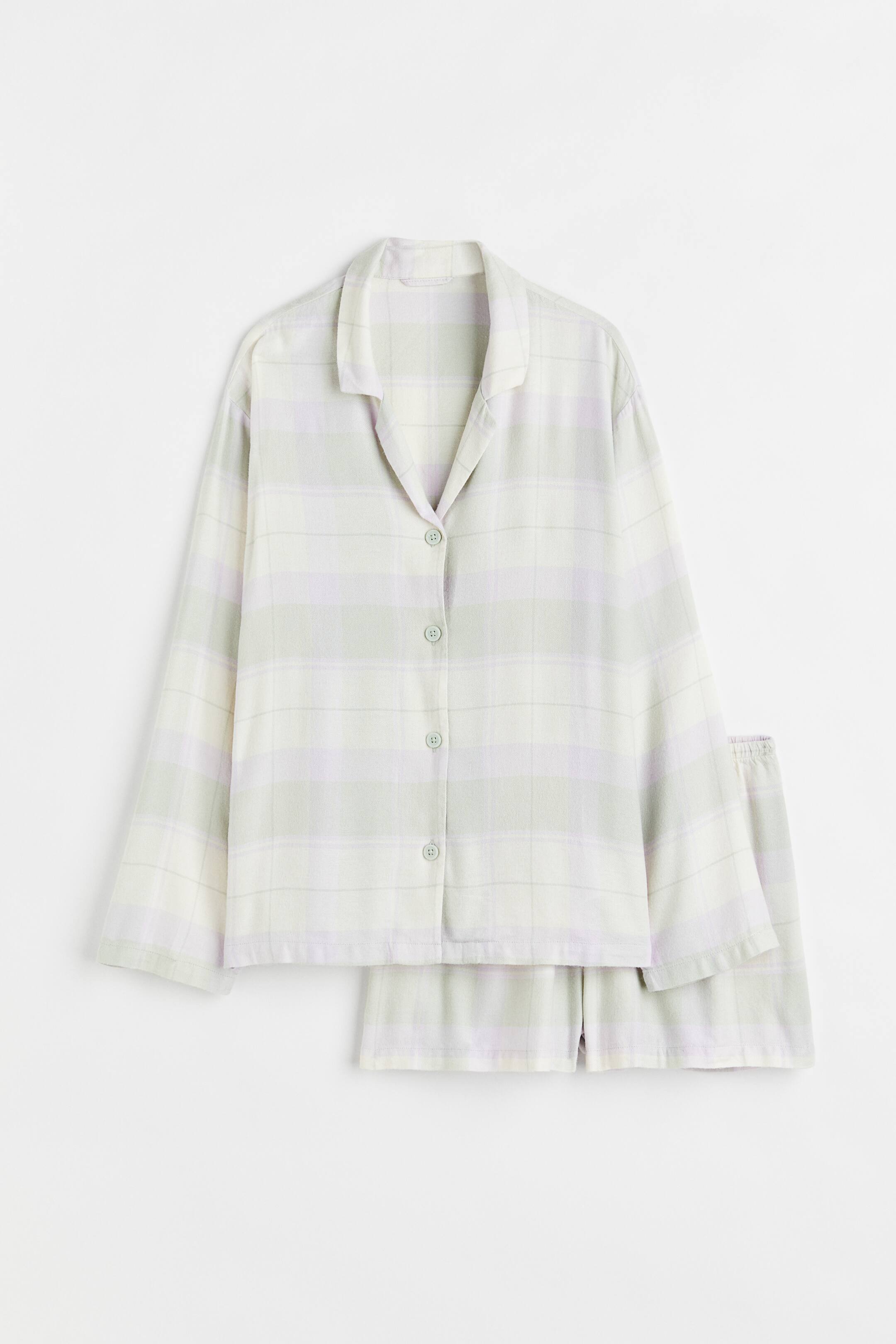 Xem ảnh lớn hơn: Bộ áo sơ mi và quần đùi ngủ - Màu xanh lá nhạt/Kẻ ca rô - Ladies | H&M VN 1