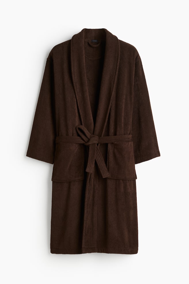 Cotton terry dressing gown - Dark brown/Light mole/Green/Dark grey/White/Light dusty blue/Dusty blue - 1
