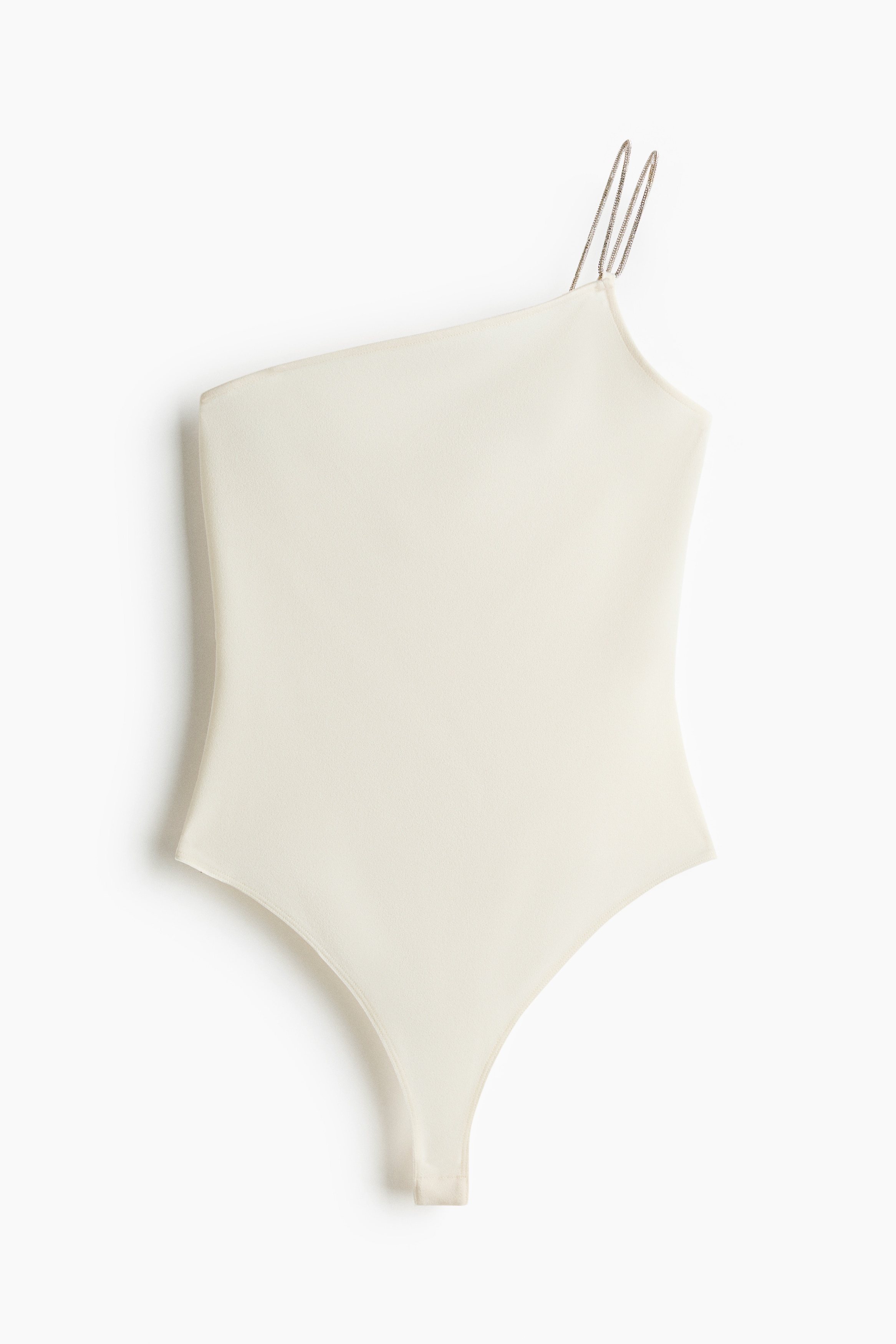 Rhinestone Strap One Shoulder Bodysuit - Cream/Black/Dusty brown