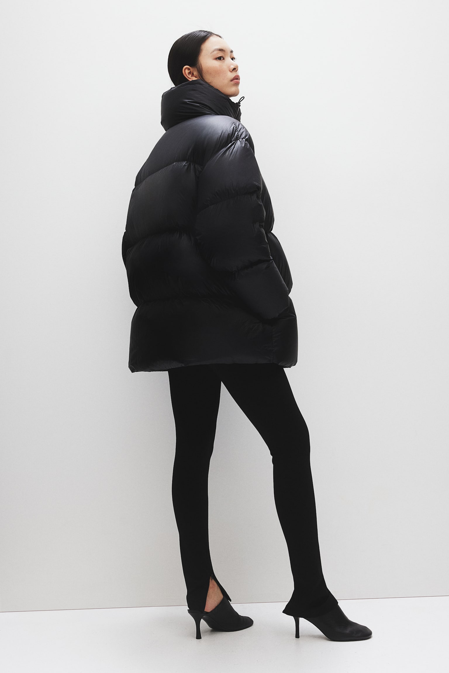 Oversized down puffer jacket - Black/Dark greige - 5