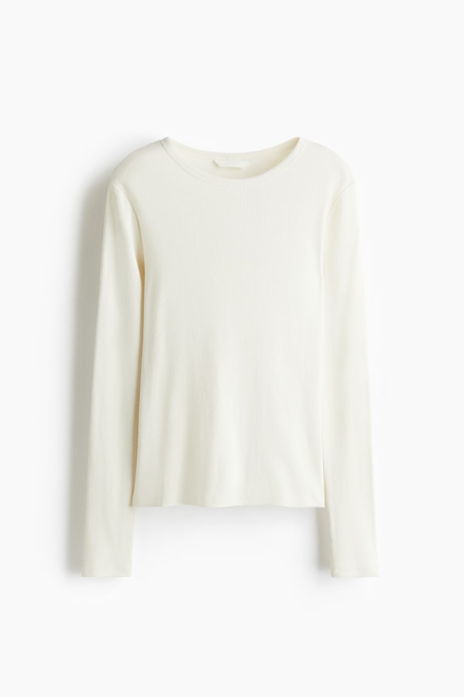 Camiseta de algodón acanalado - Blanco/Blanco/Rayas - 1