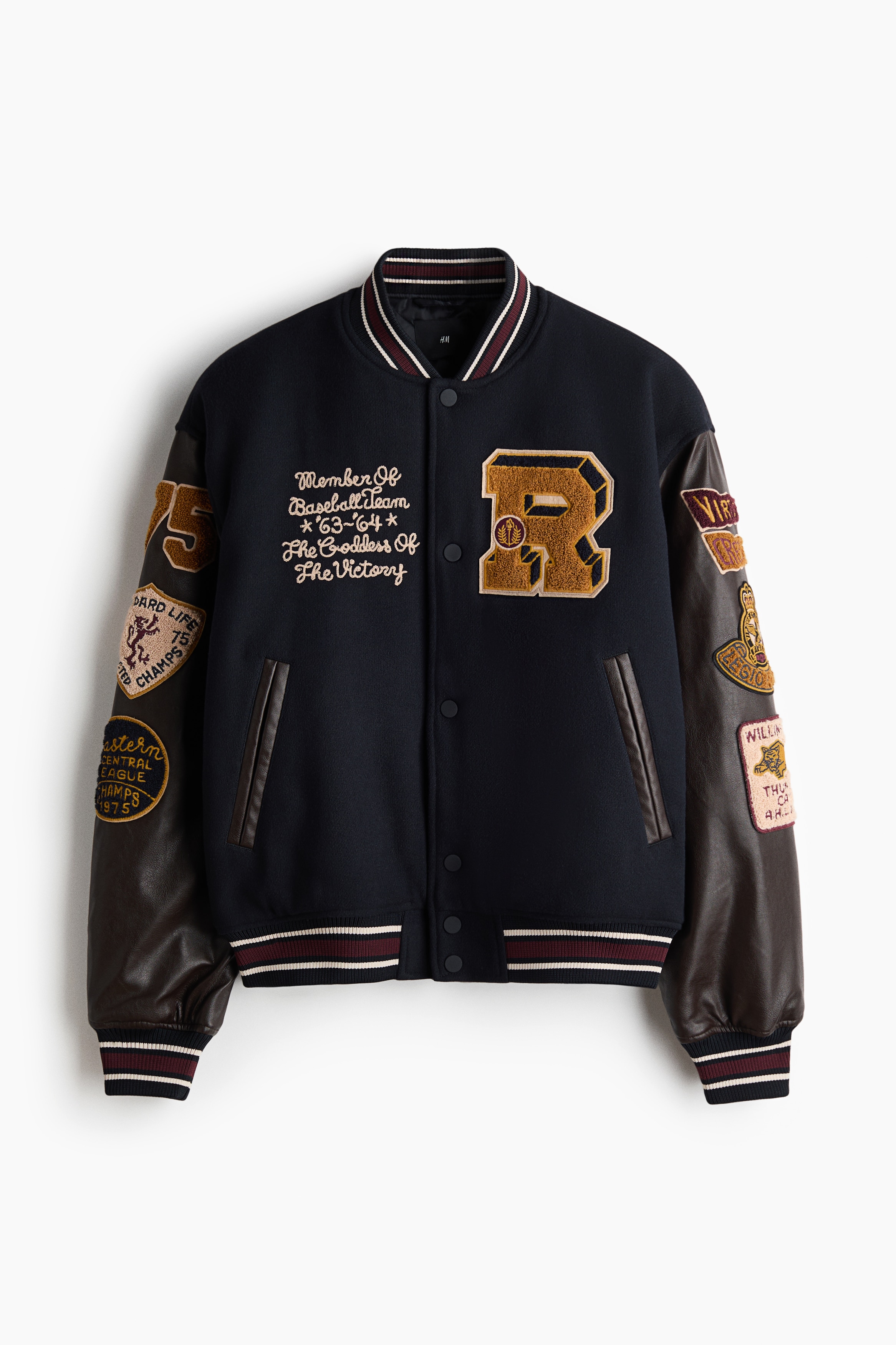 Motif-Detail Baseball Jacket - Navy blue/Willington Central