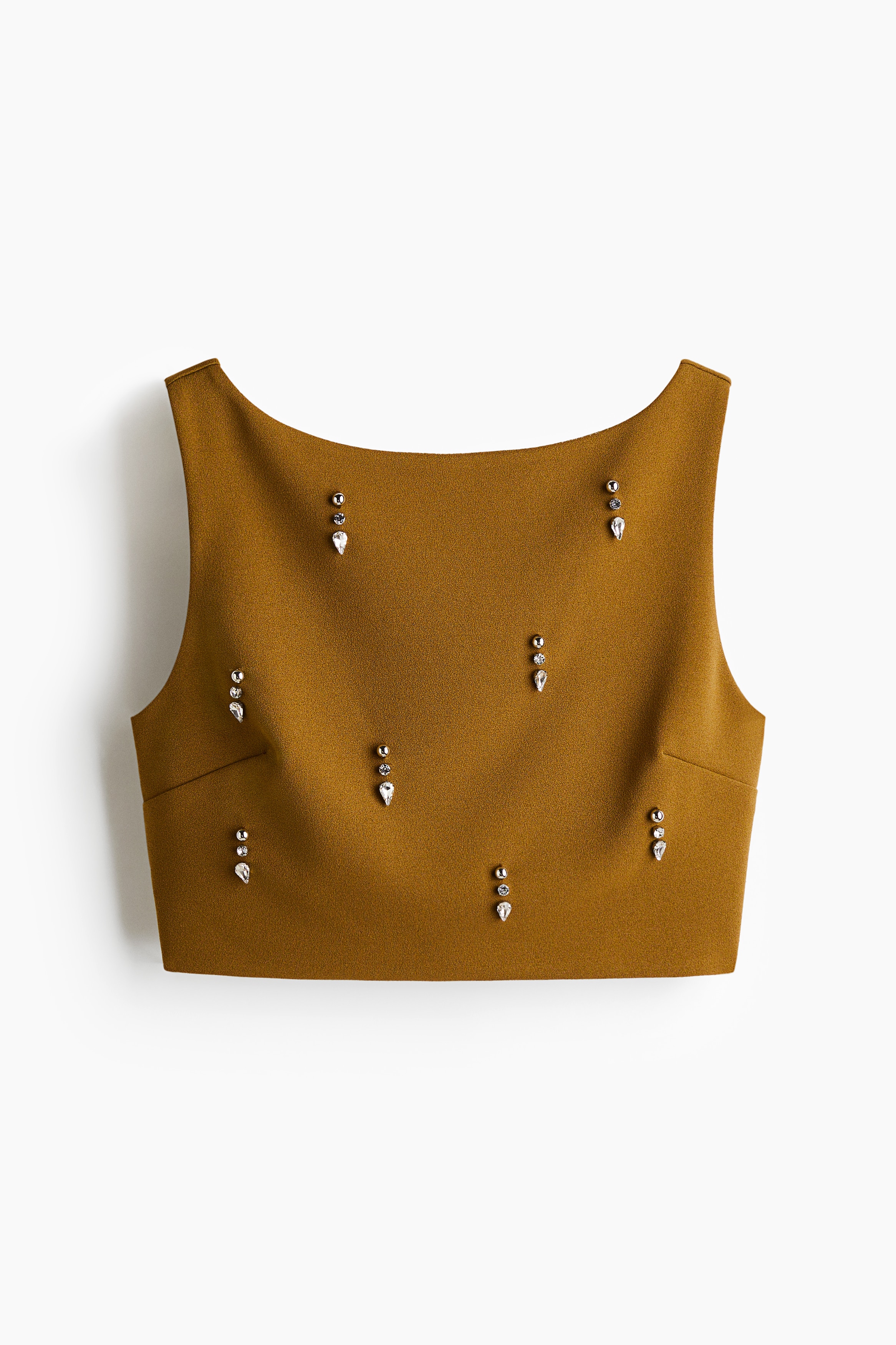 Embellished cropped top - Khaki green/Cream